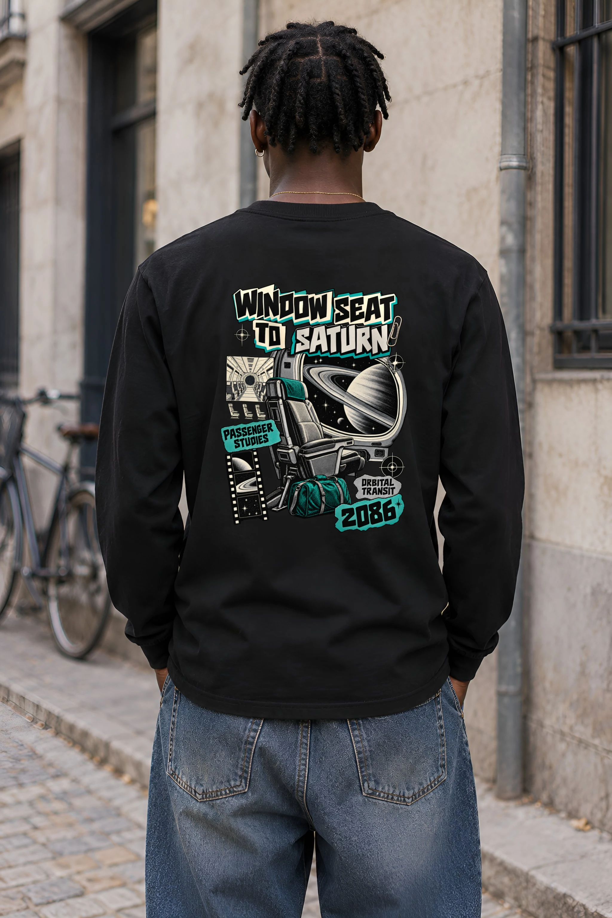 "Window Seat to Saturn" Unisex Longsleeve T-shirt