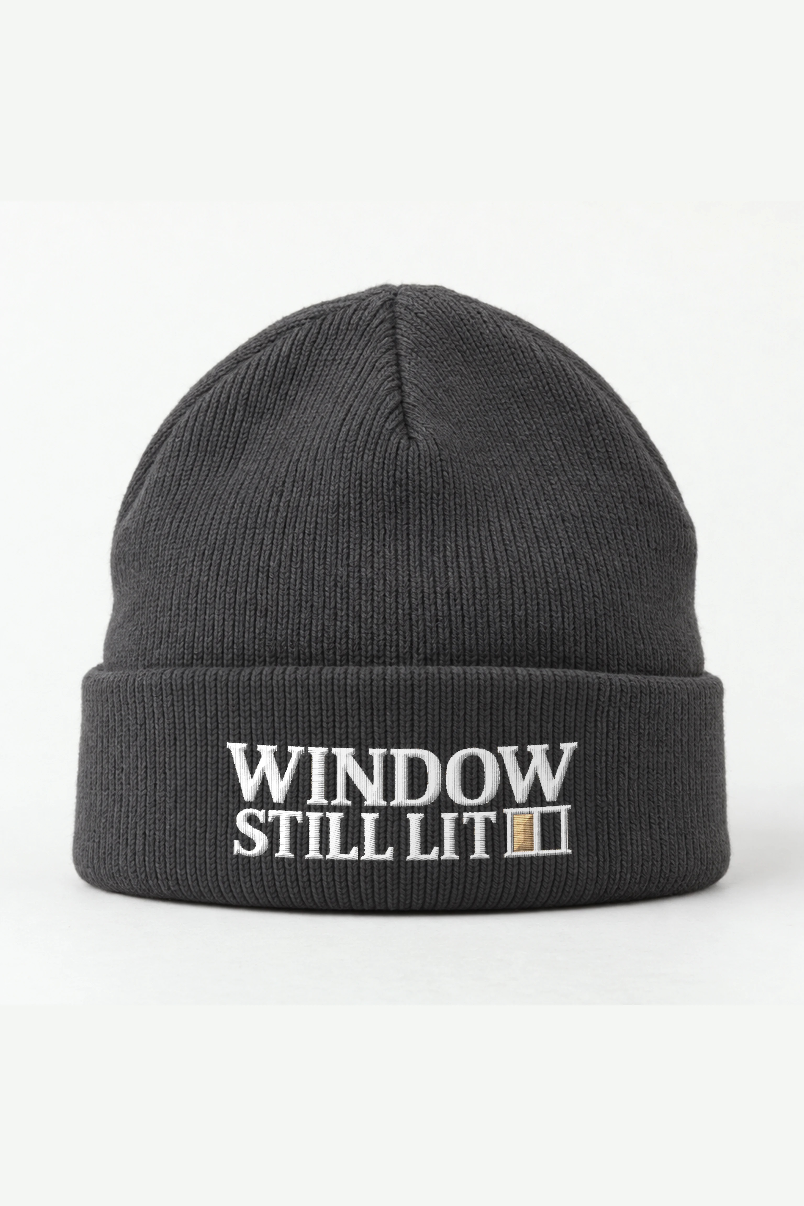 "Window Still Lit" Cuffed Beanie · Embroidered