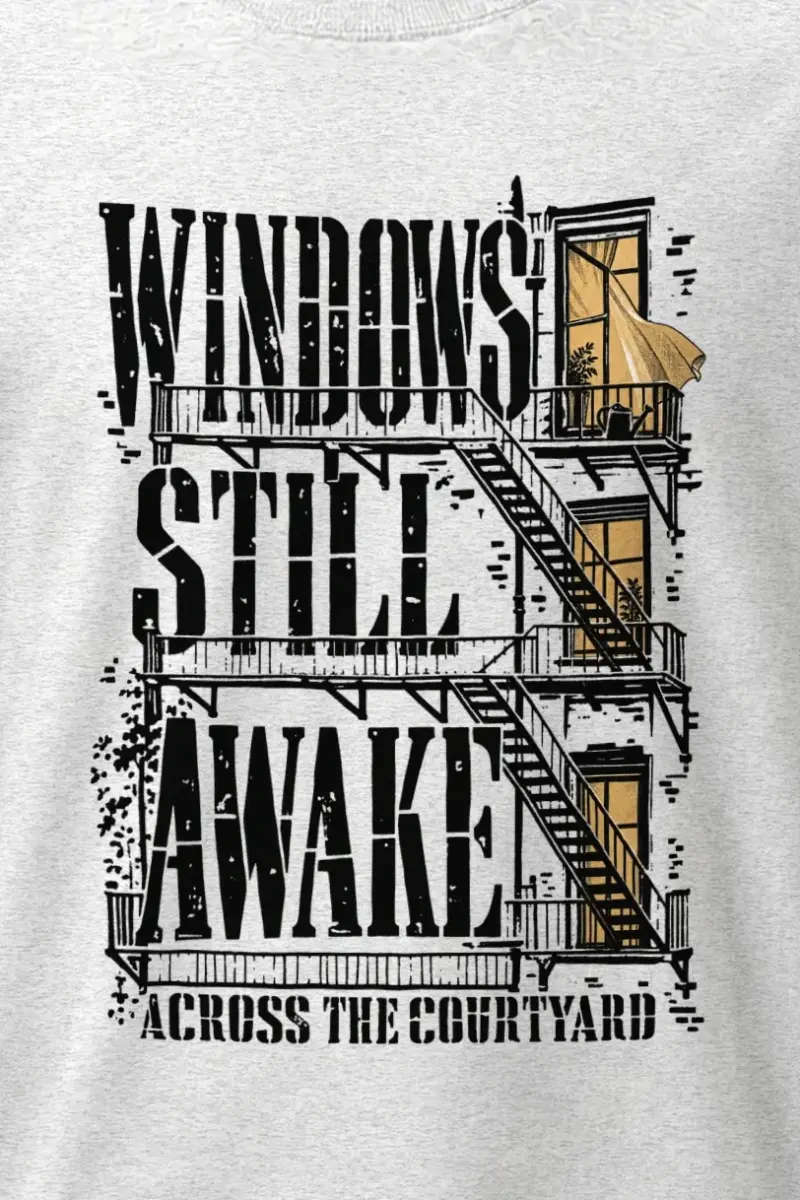 "Windows Still Awake" Heavyweight Unisex Crewneck T-shirt - the graphic up close