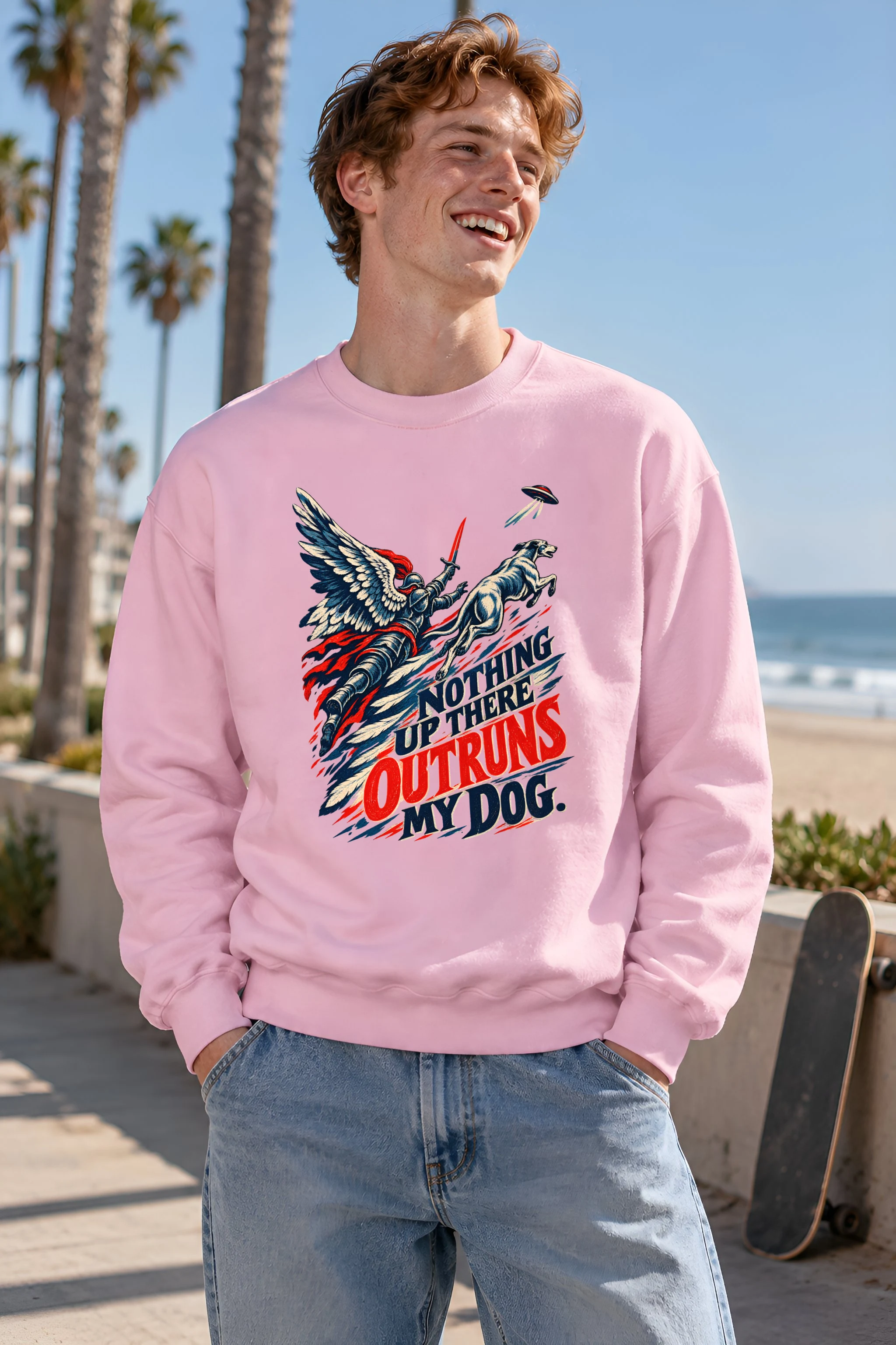 "Winged Knight Dog Chase" Unisex Crewneck Sweatshirt