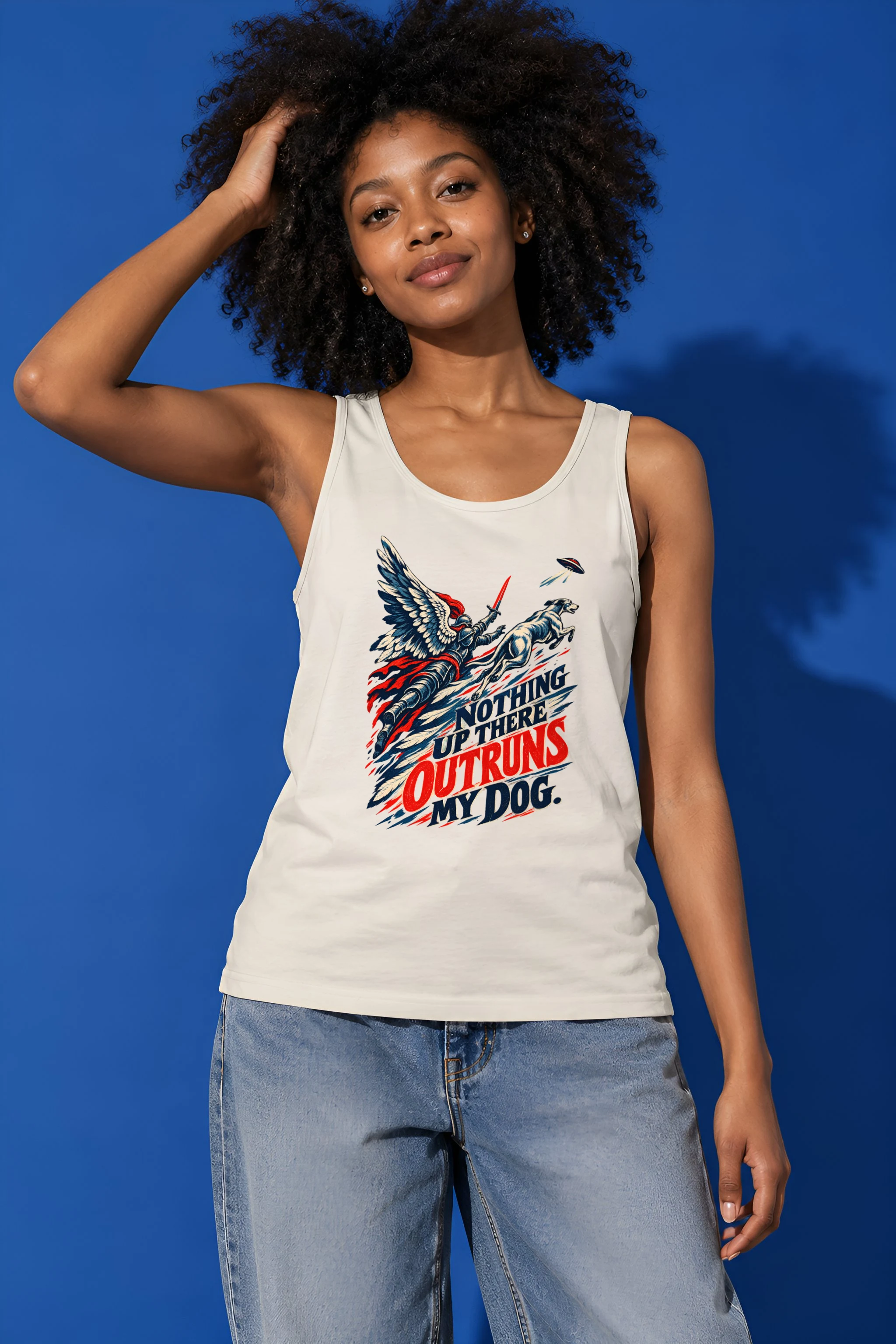"Winged Knight Dog Chase" Unisex Jersey Tank