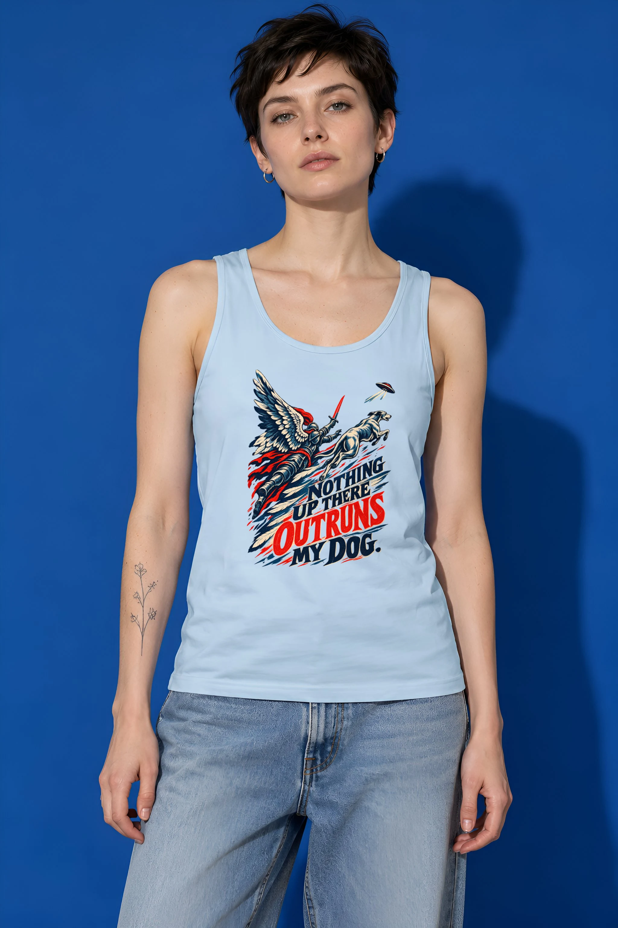 "Winged Knight Dog Chase" Unisex Jersey Tank