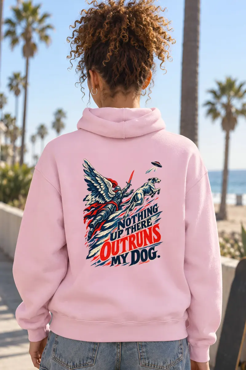 “Winged Knight Dog Chase” Unisex Pullover Hoodie