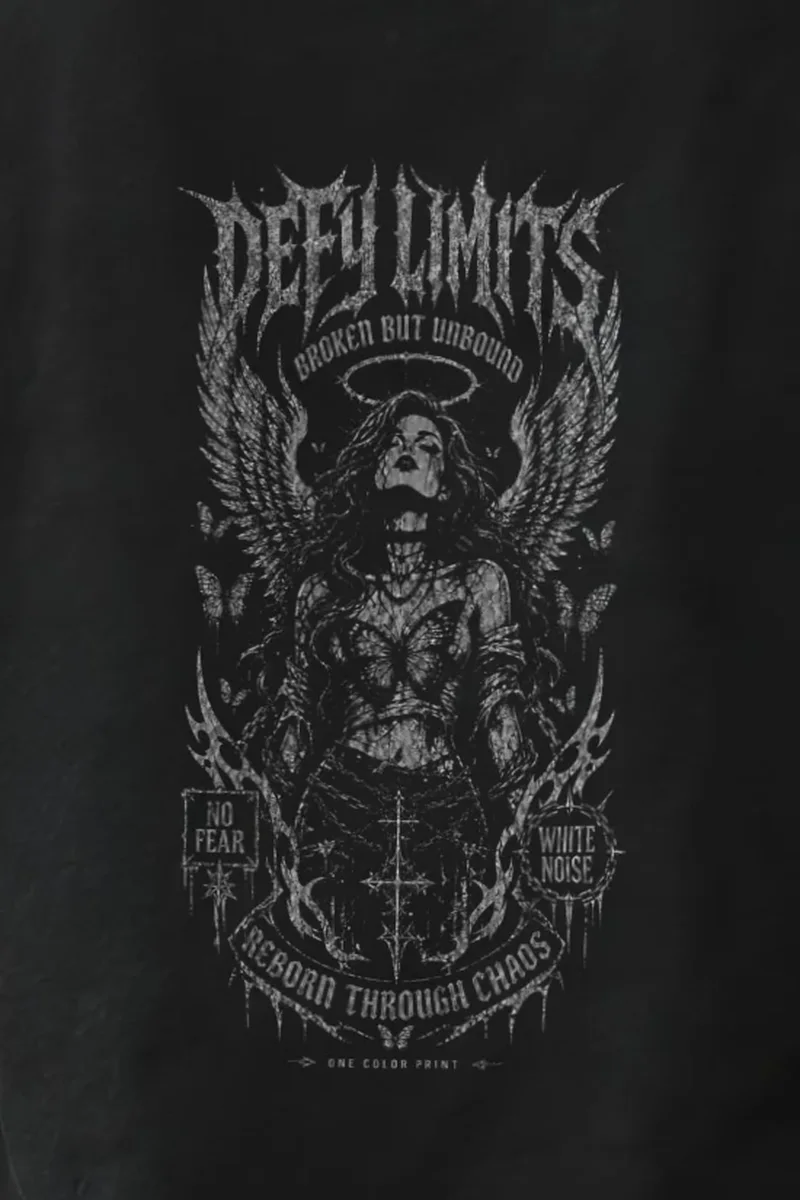 "Winged Skeletal Demon" Heavyweight Unisex Crewneck T-shirt - the graphic up close