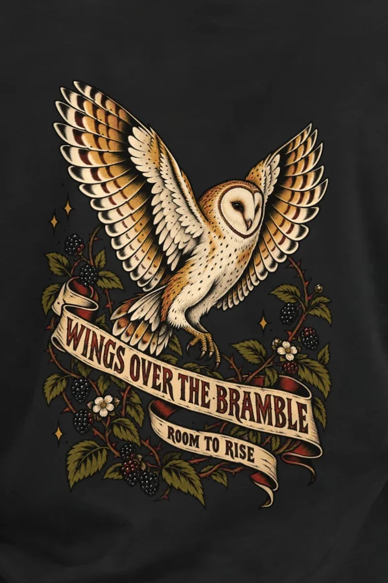 "Wings Over the Bramble" Heavyweight Unisex Crewneck T-shirt - the graphic up close