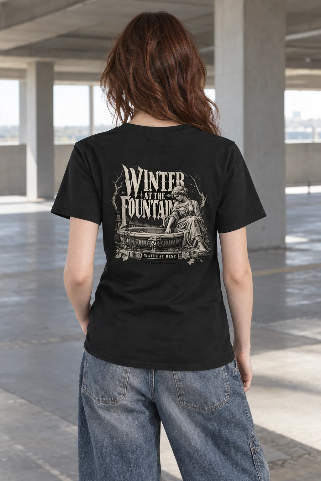 "Winter at the Fountain" Heavyweight Unisex Crewneck T-shirt