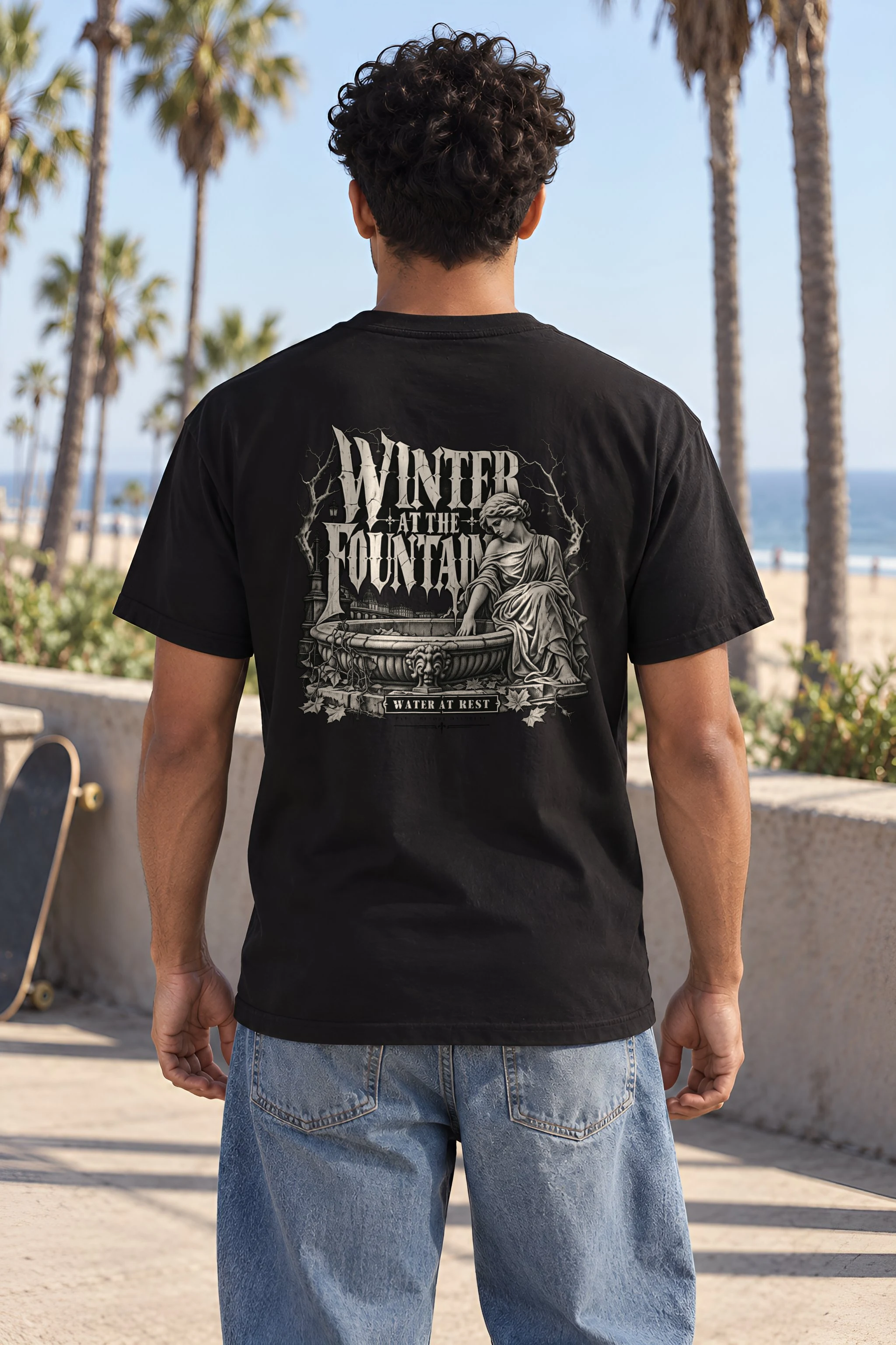 "Winter at the Fountain" Heavyweight Unisex Crewneck T-shirt