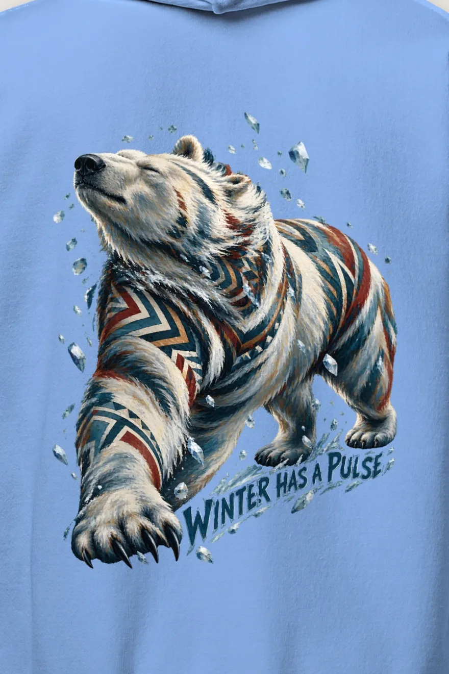 "Winter Has a Pulse" Heavy Blend Unisex Pullover Hoodie - the graphic up close