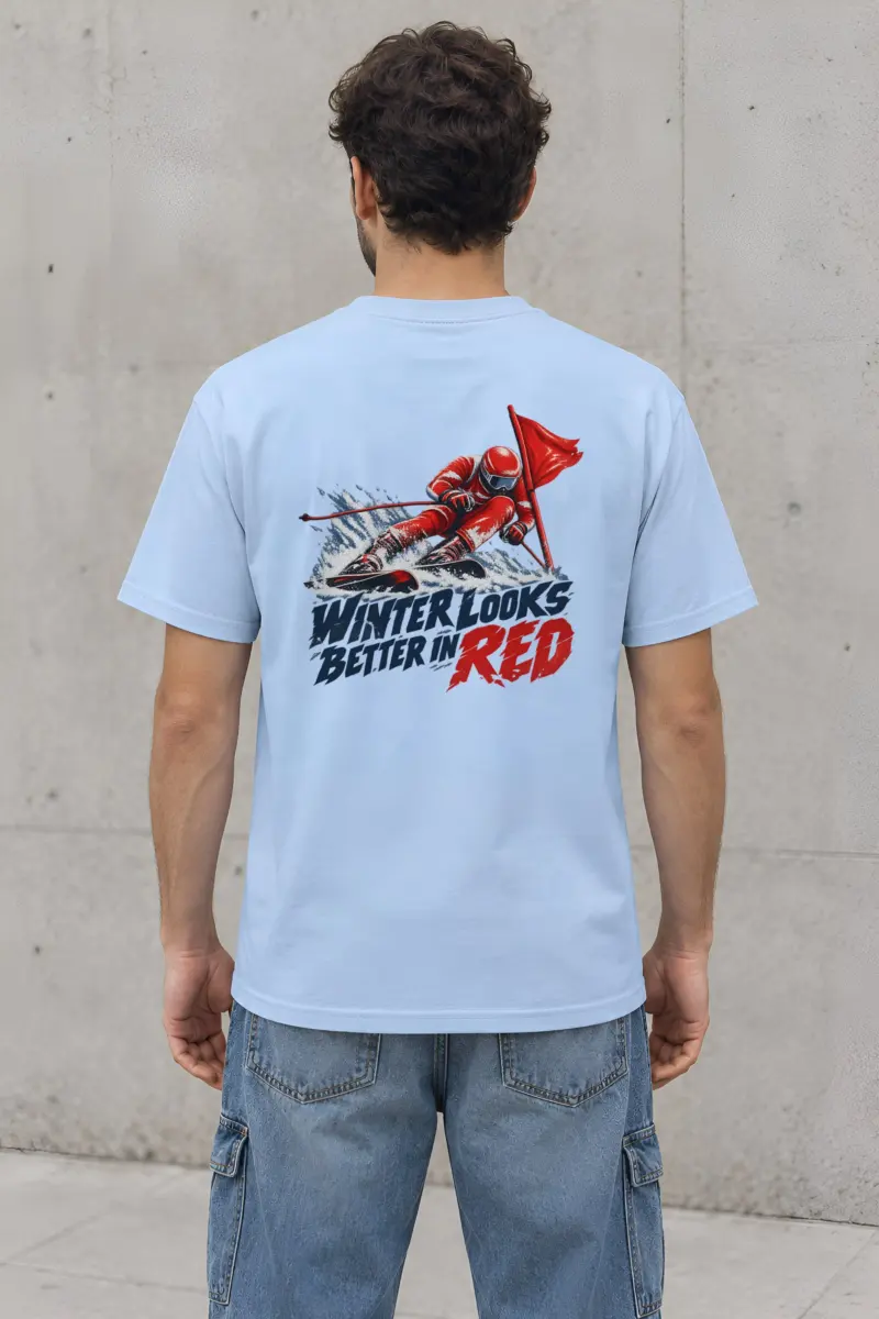 “Winter Looks Better in Red” Heavyweight Unisex Crewneck T-shirt