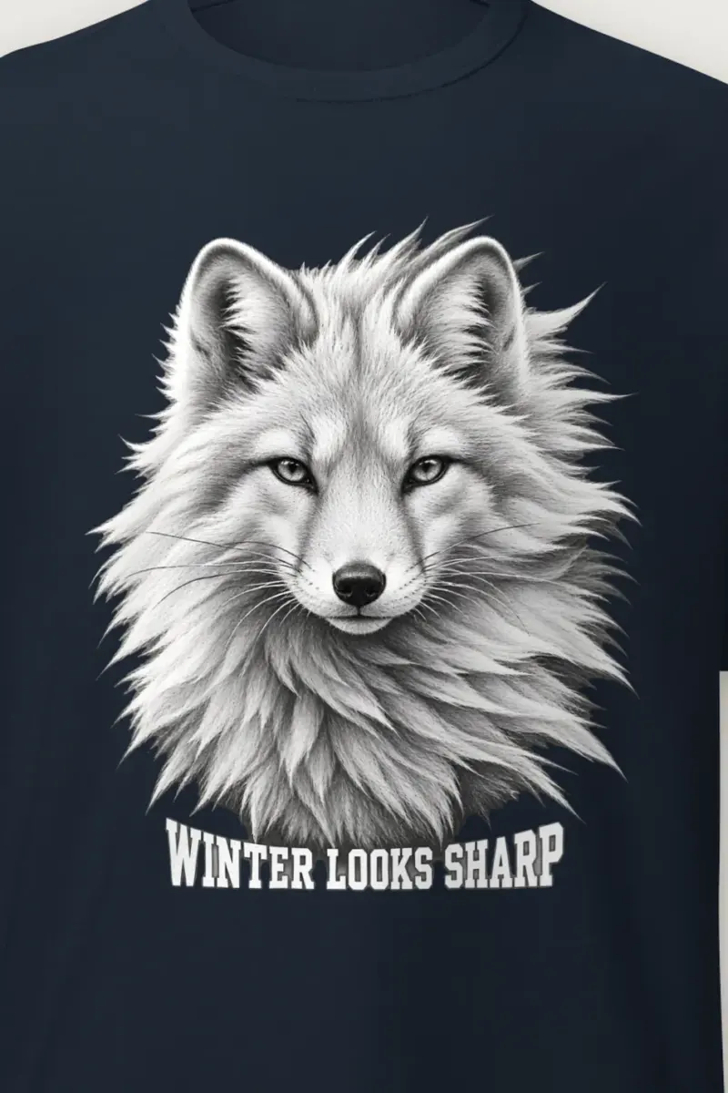 "Winter Looks Sharp" Heavyweight Unisex Crewneck T-shirt - the graphic up close