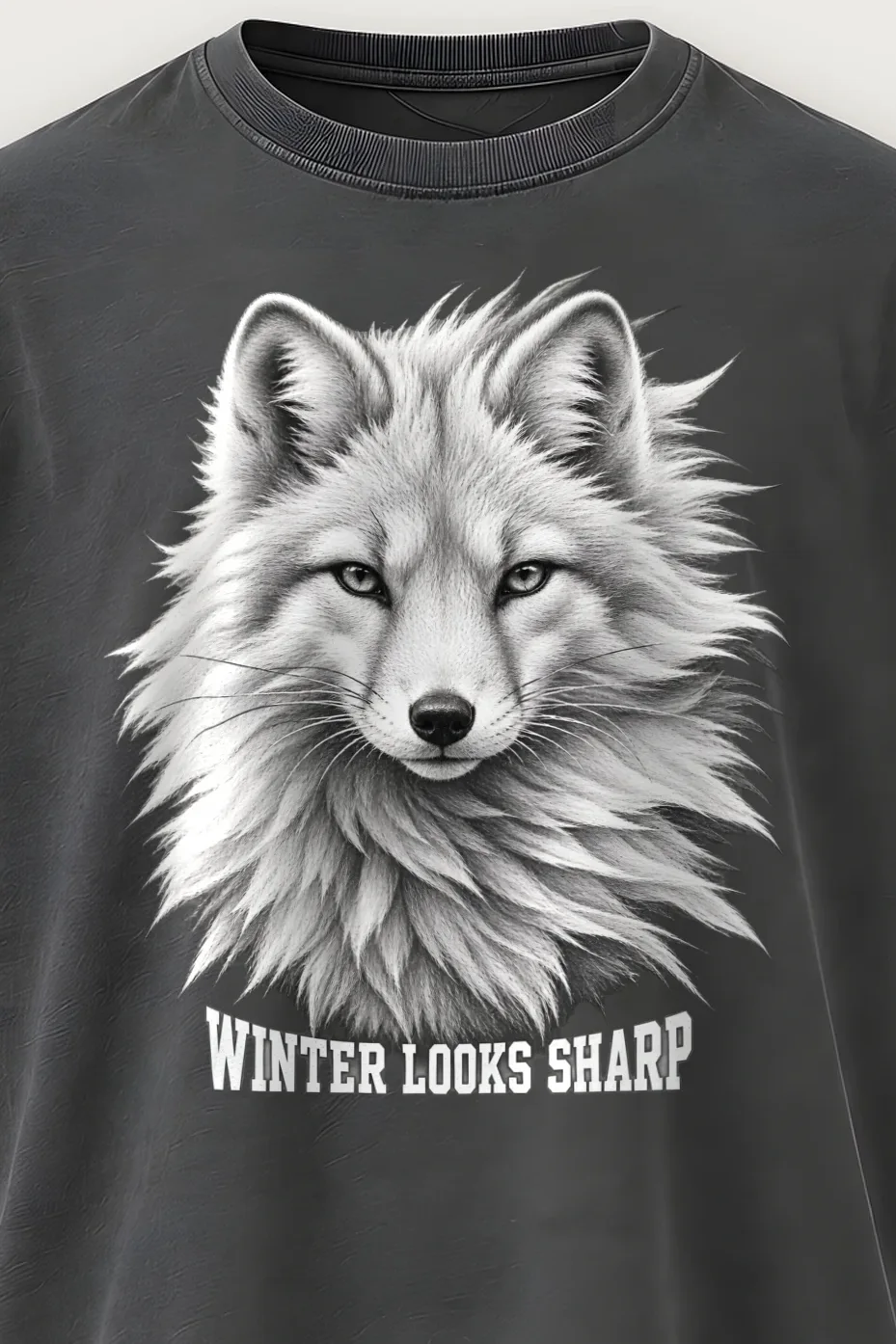 "Winter Looks Sharp" Men’s Oversized Heavyweight Crewneck T-Shirt - the graphic up close