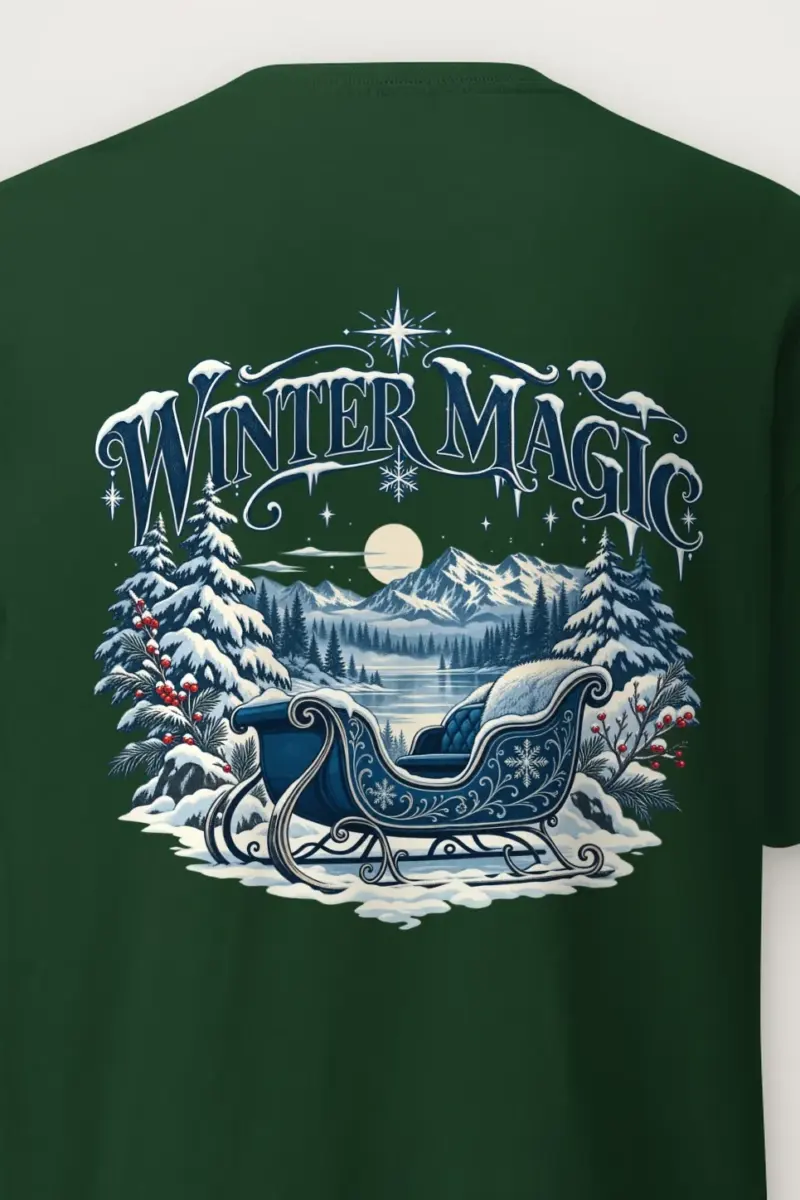 "Winter Magic Sleigh" Heavyweight Unisex Crewneck T-shirt