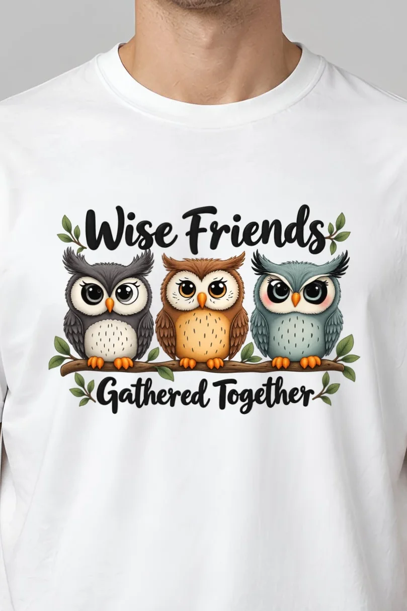 "Wise Friends Together" Heavyweight Unisex Crewneck T-shirt - the graphic up close