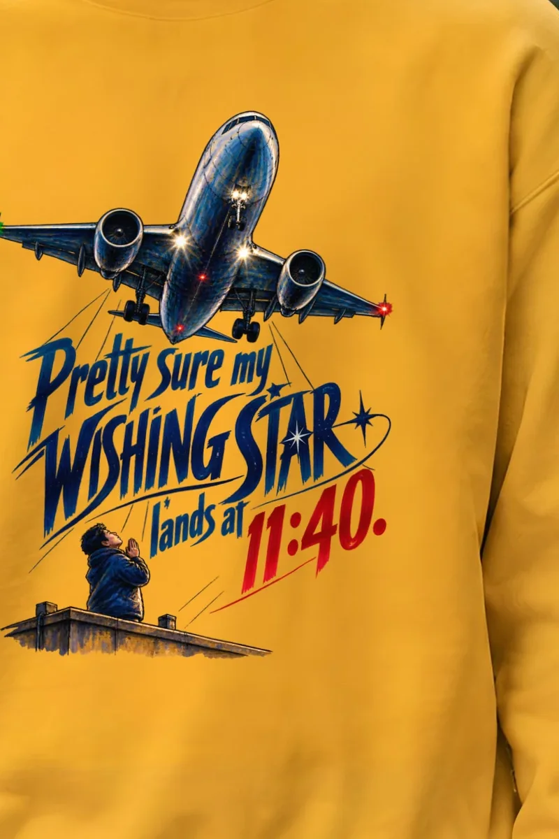 "Wishing Star Lands at 11:40" Unisex Crewneck Sweatshirt - the graphic up close