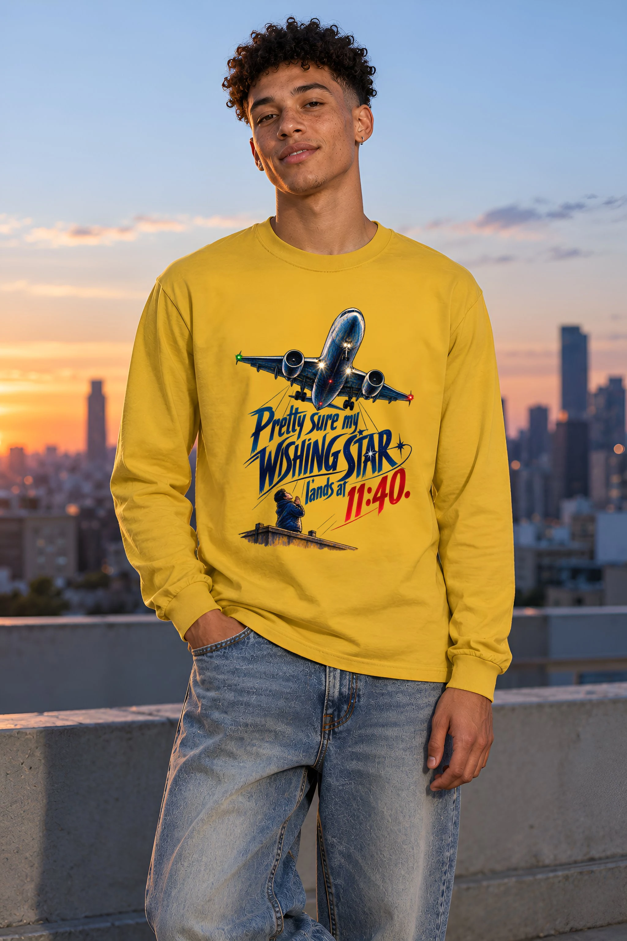 "Wishing Star Lands at 11:40" Unisex Longsleeve T-shirt