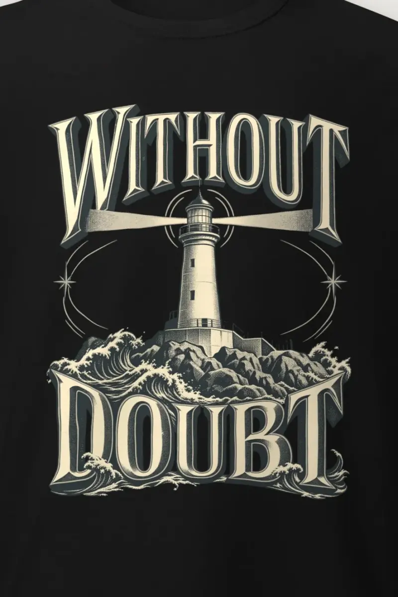 "Without Doubt" Heavyweight Unisex Crewneck T-shirt - the graphic up close