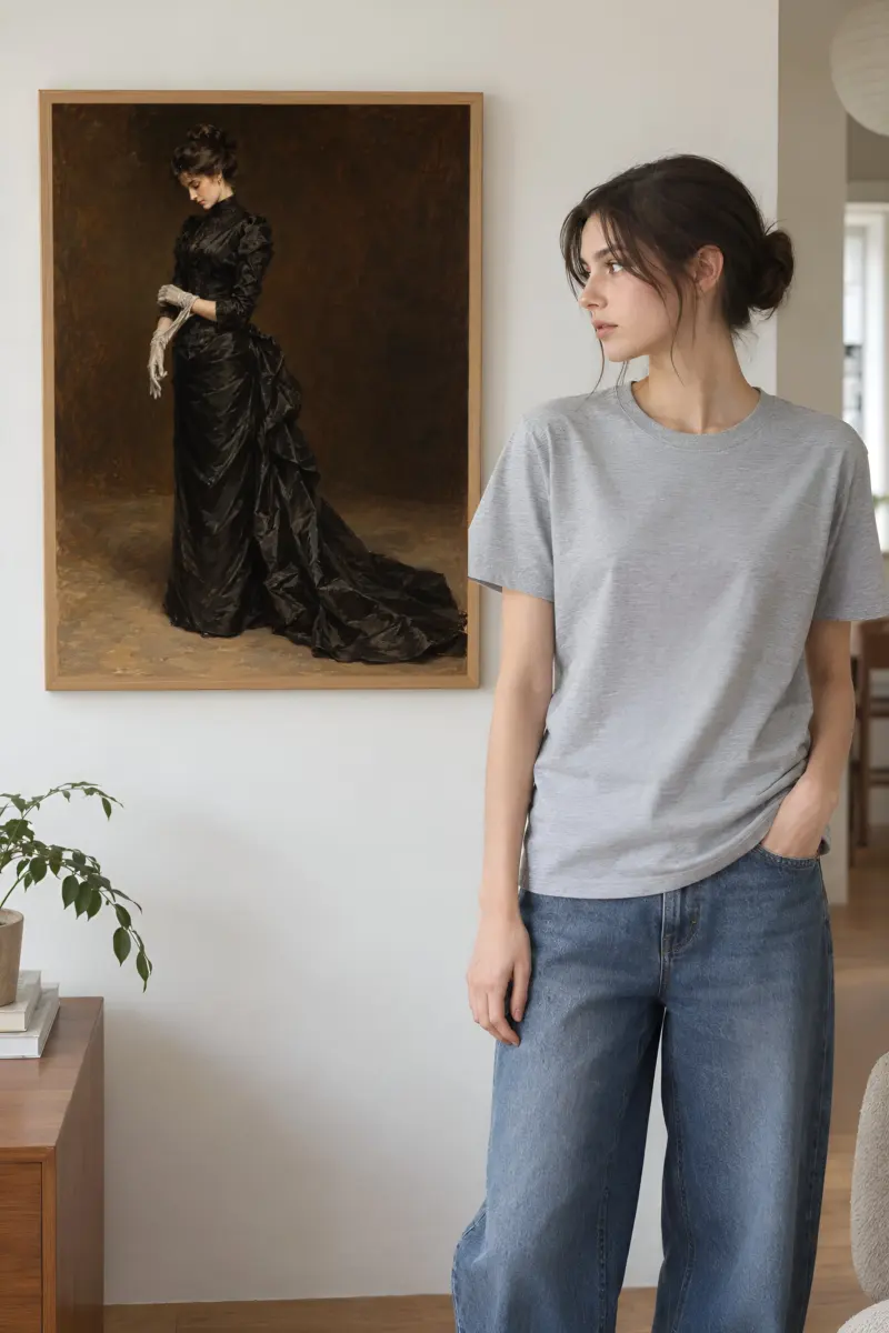“Woman In Black Gown” Premium Wooden Framed Poster