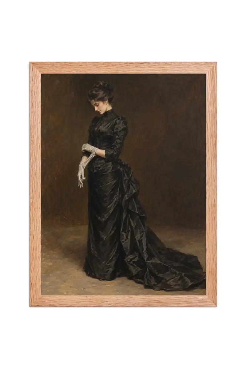 "Woman In Black Gown" Premium Wooden Framed Poster