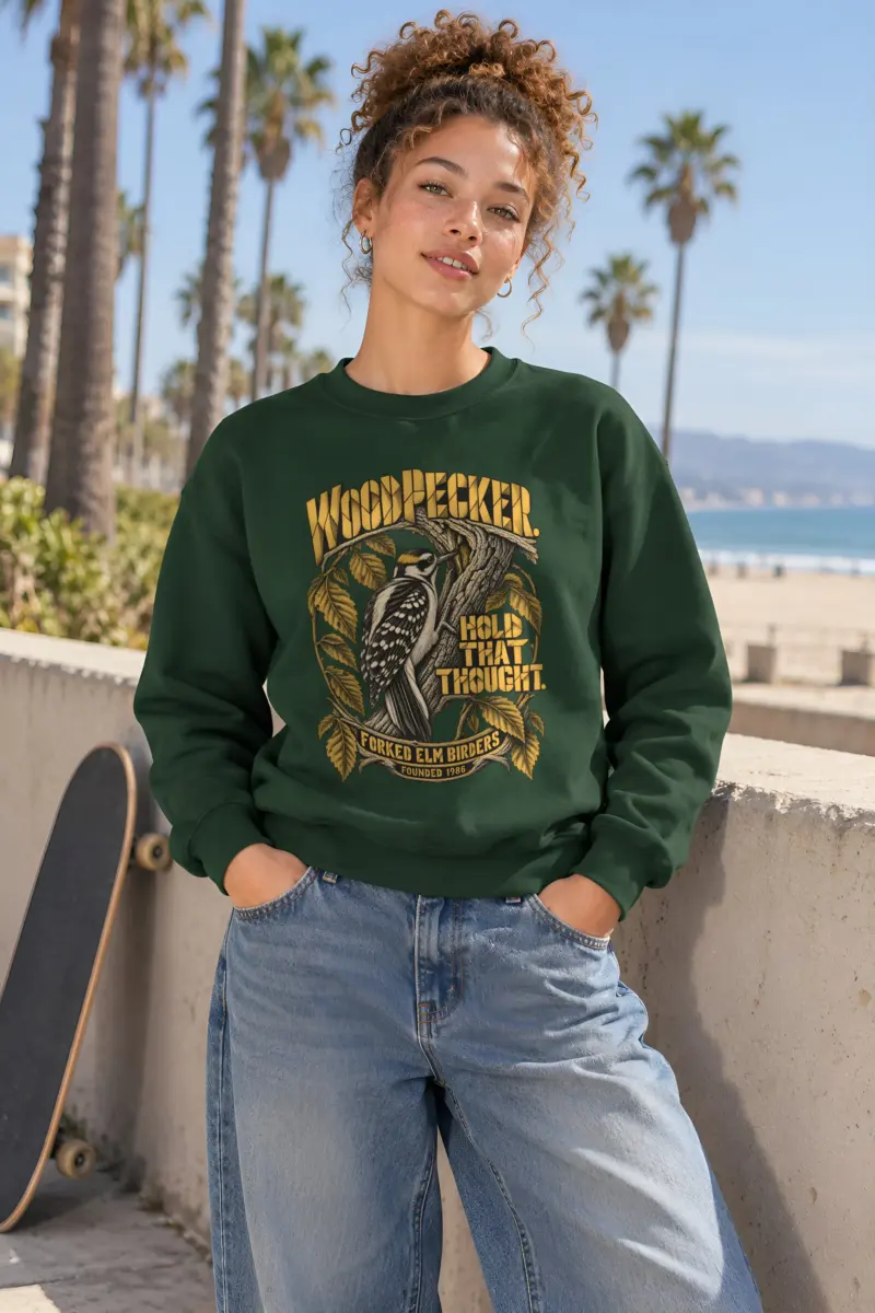 "Woodpecker. Hold That Thought." Heavy Blend Unisex Crewneck Sweatshirt