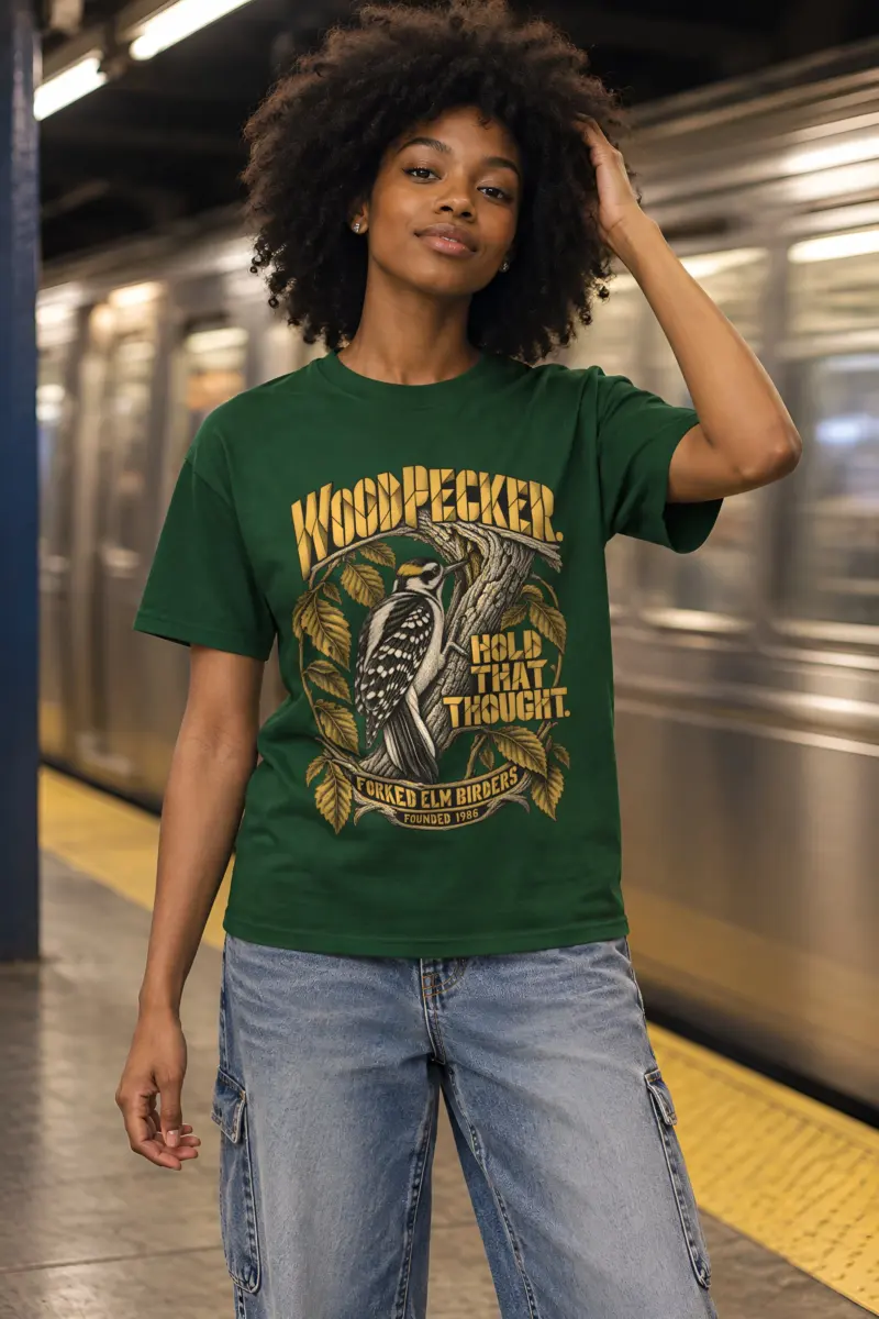 "Woodpecker Hold That Thought" Heavyweight Unisex Crewneck T-shirt