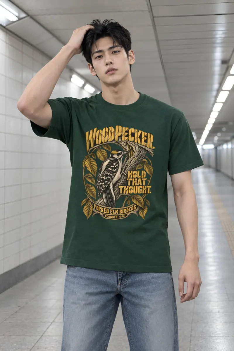 "Woodpecker Hold That Thought" Heavyweight Unisex Crewneck T-shirt