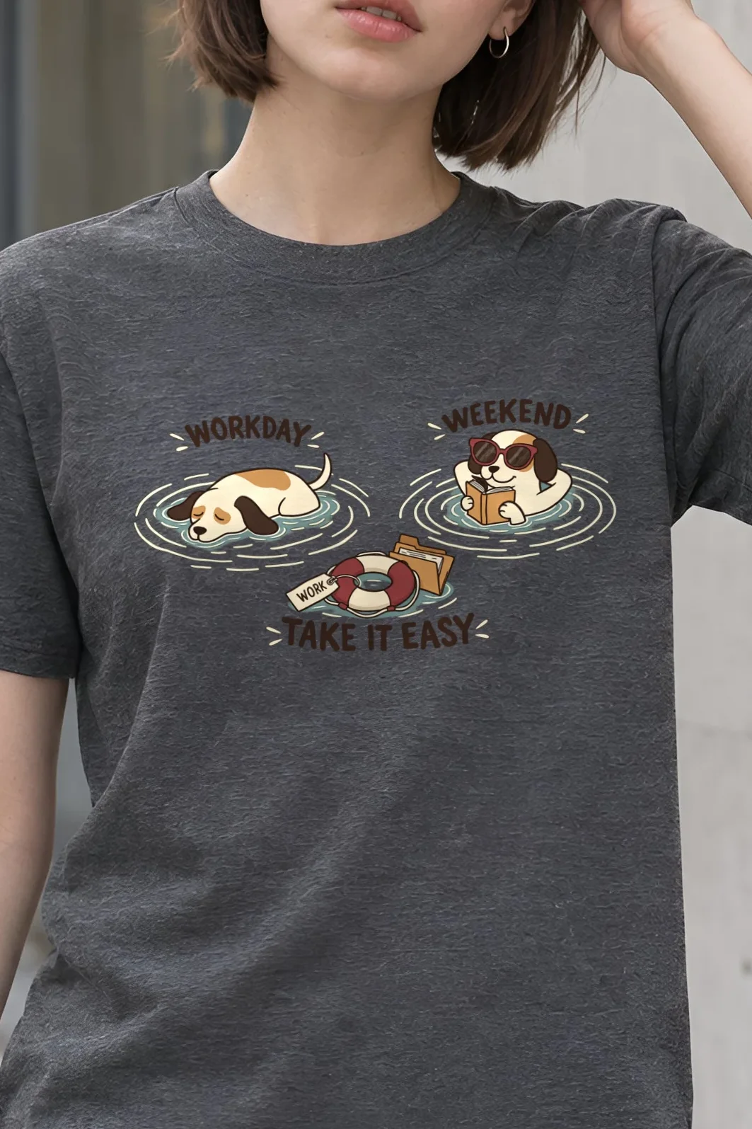 "Workday Weekend" Heavyweight Unisex Crewneck T-shirt - the graphic up close