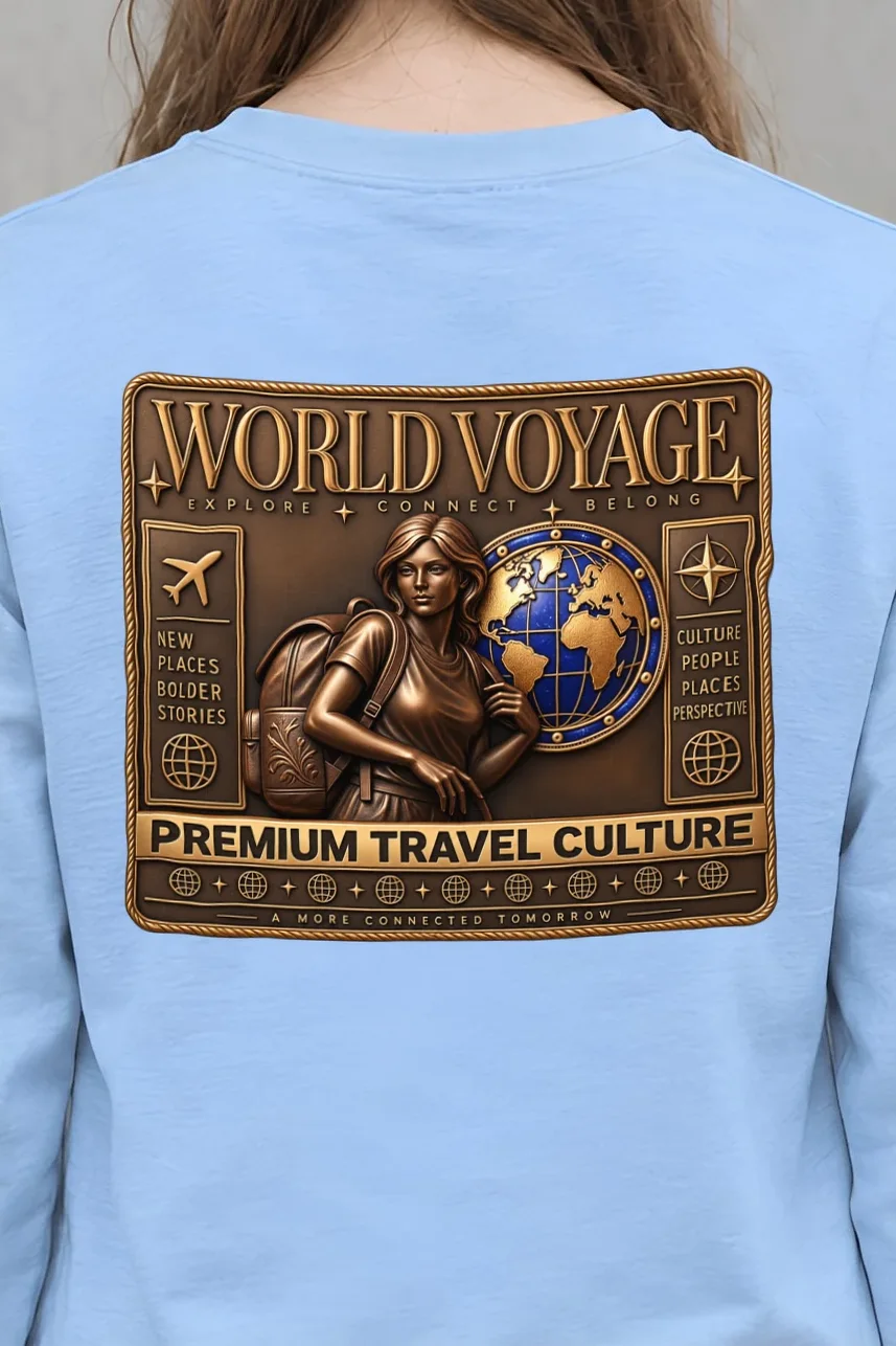 "World Voyage" Unisex Longsleeve T-shirt - the graphic up close