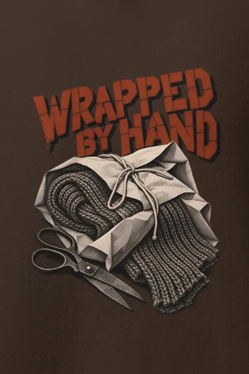"Wrapped By Hand" Heavy Blend Unisex Pullover Hoodie - the graphic up close