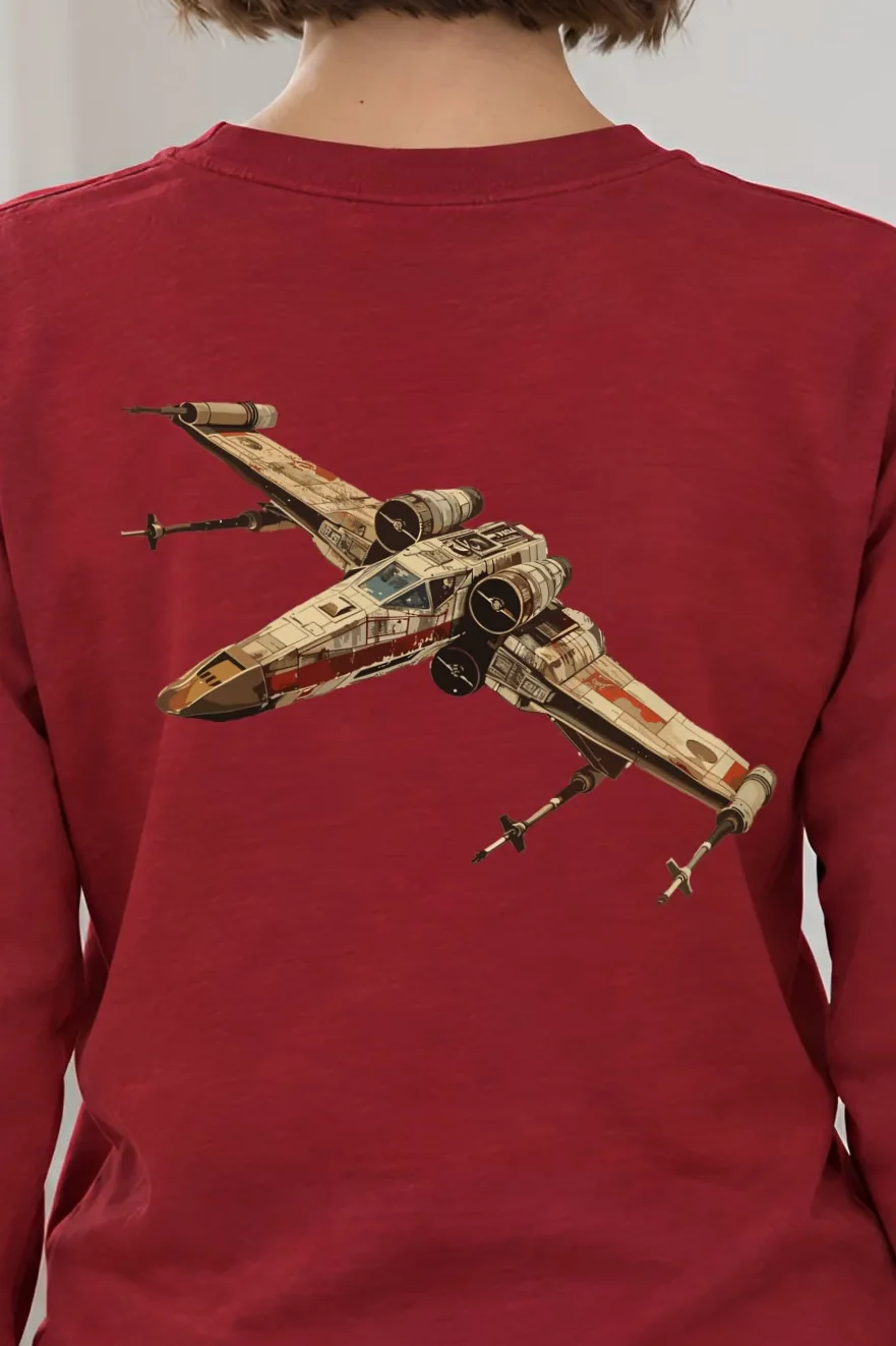 "X-Wing Technical Study" Unisex Longsleeve T-shirt - the graphic up close