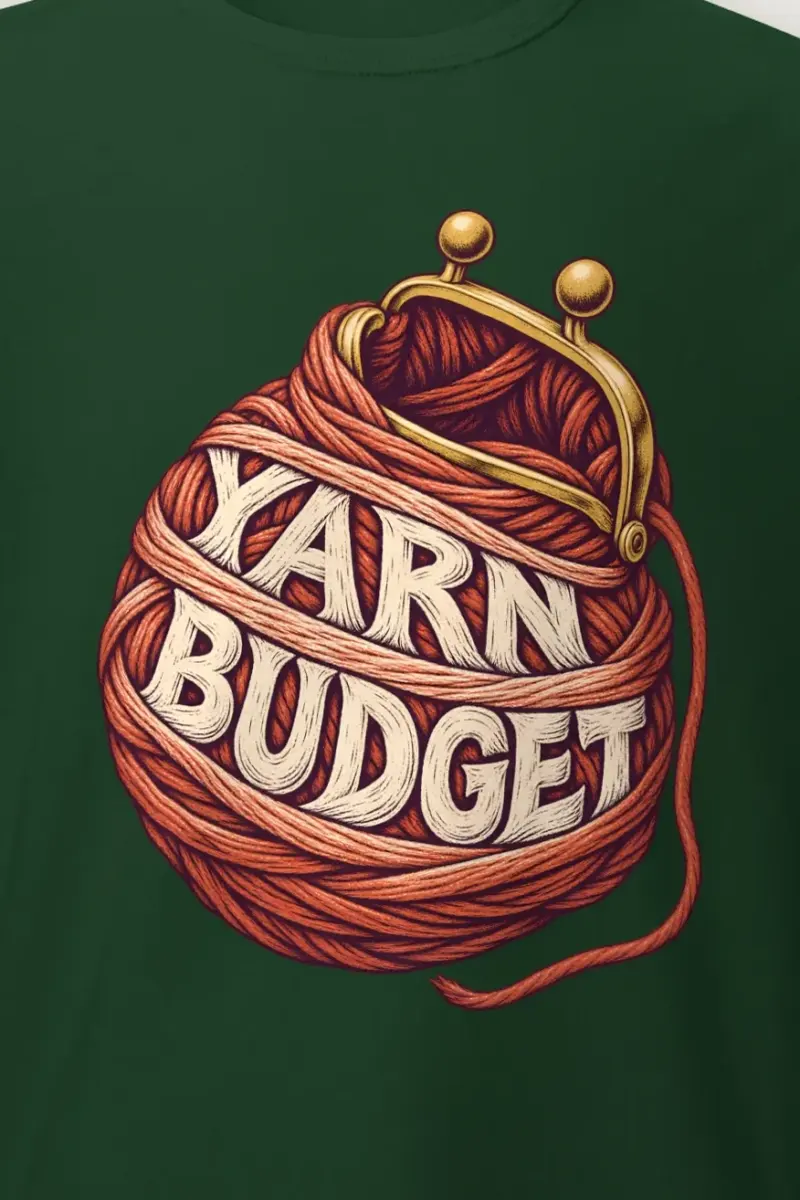 "Yarn Budget Coin Purse" Heavyweight Unisex Crewneck T-shirt - the graphic up close