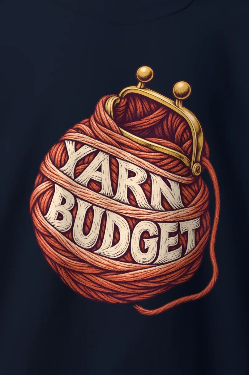 "Yarn Budget" Heavy Blend Unisex Crewneck Sweatshirt - the graphic up close