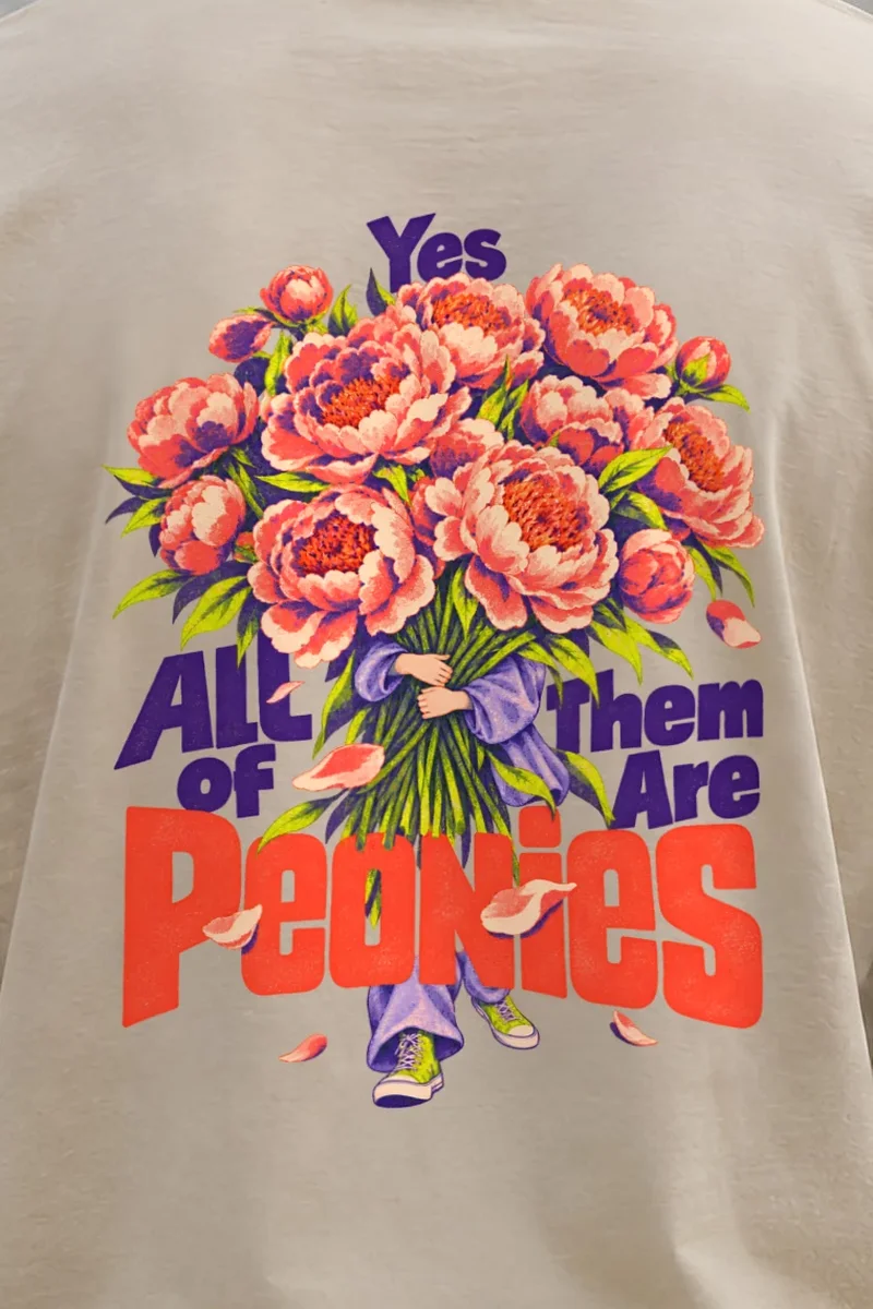 "Yes All of Them Are Peonies" Unisex Longsleeve T-shirt - the graphic up close