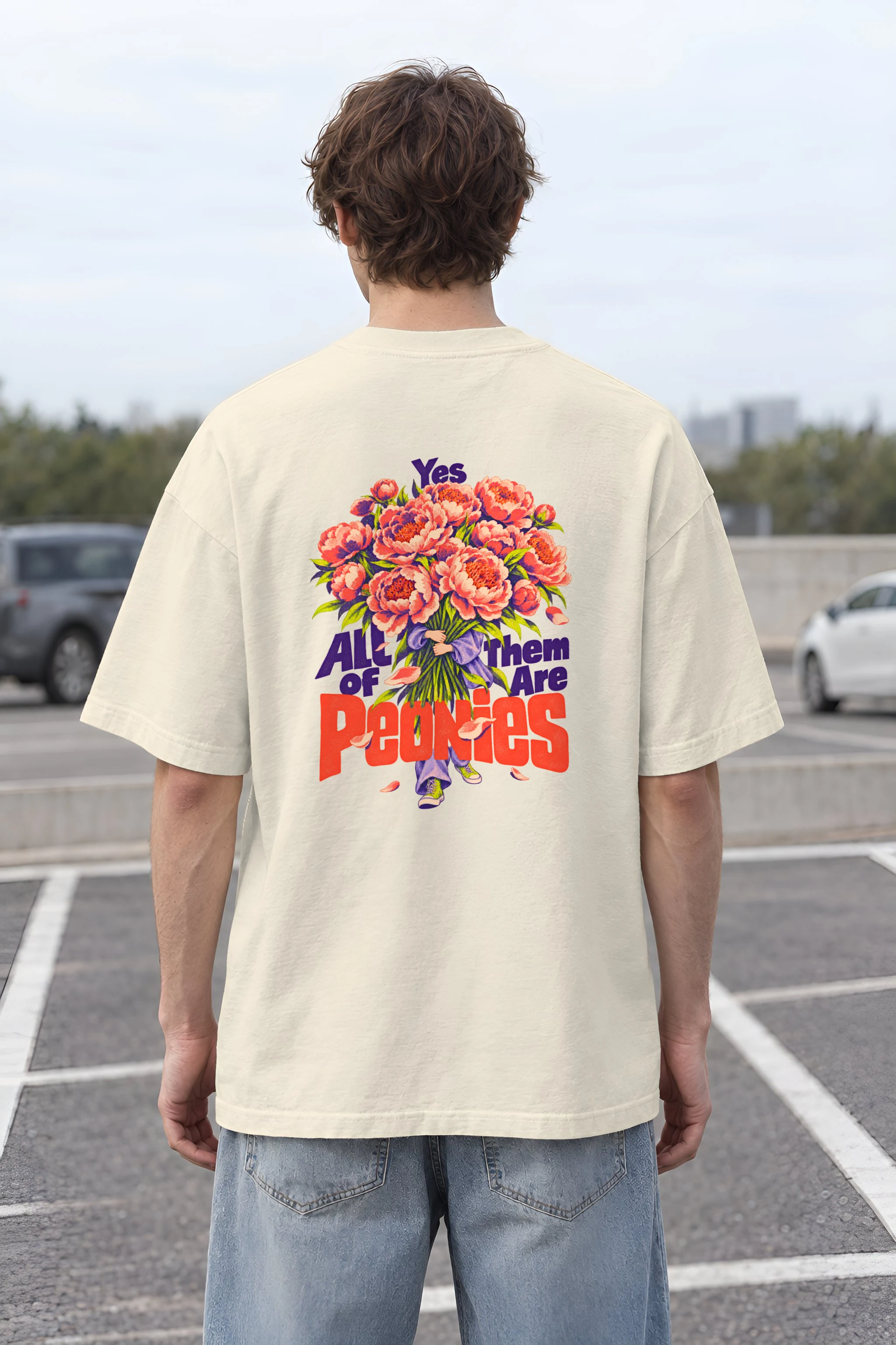 "Yes All of Them Are Peonies" Unisex Oversized Heavyweight Crewneck T-Shirt