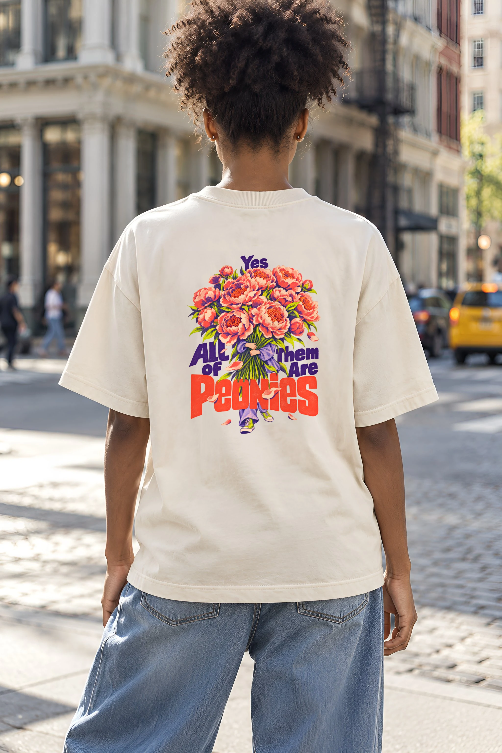 "Yes All of Them Are Peonies" Unisex Oversized Heavyweight Crewneck T-Shirt