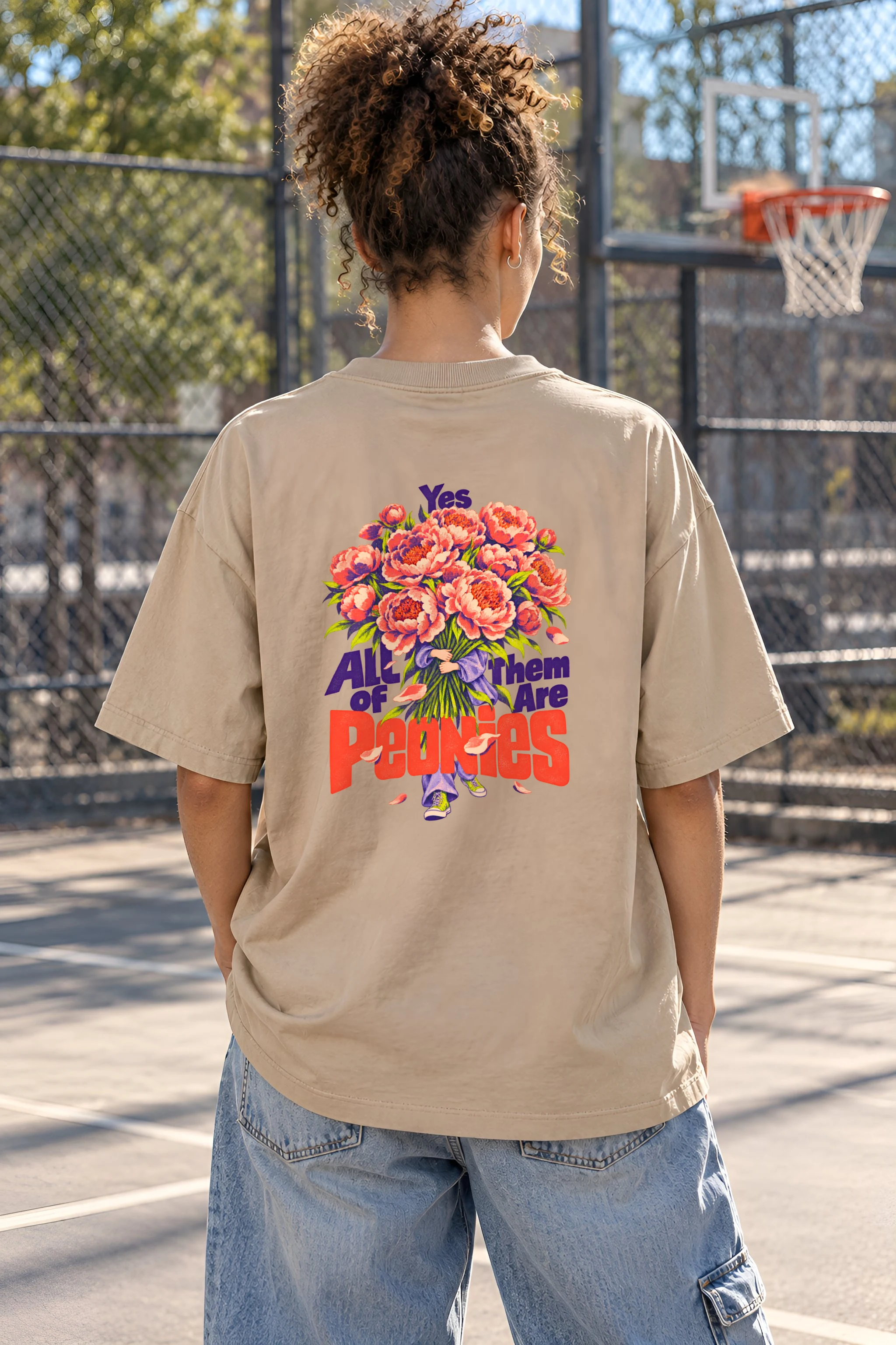 "Yes All of Them Are Peonies" Unisex Oversized Heavyweight Crewneck T-Shirt