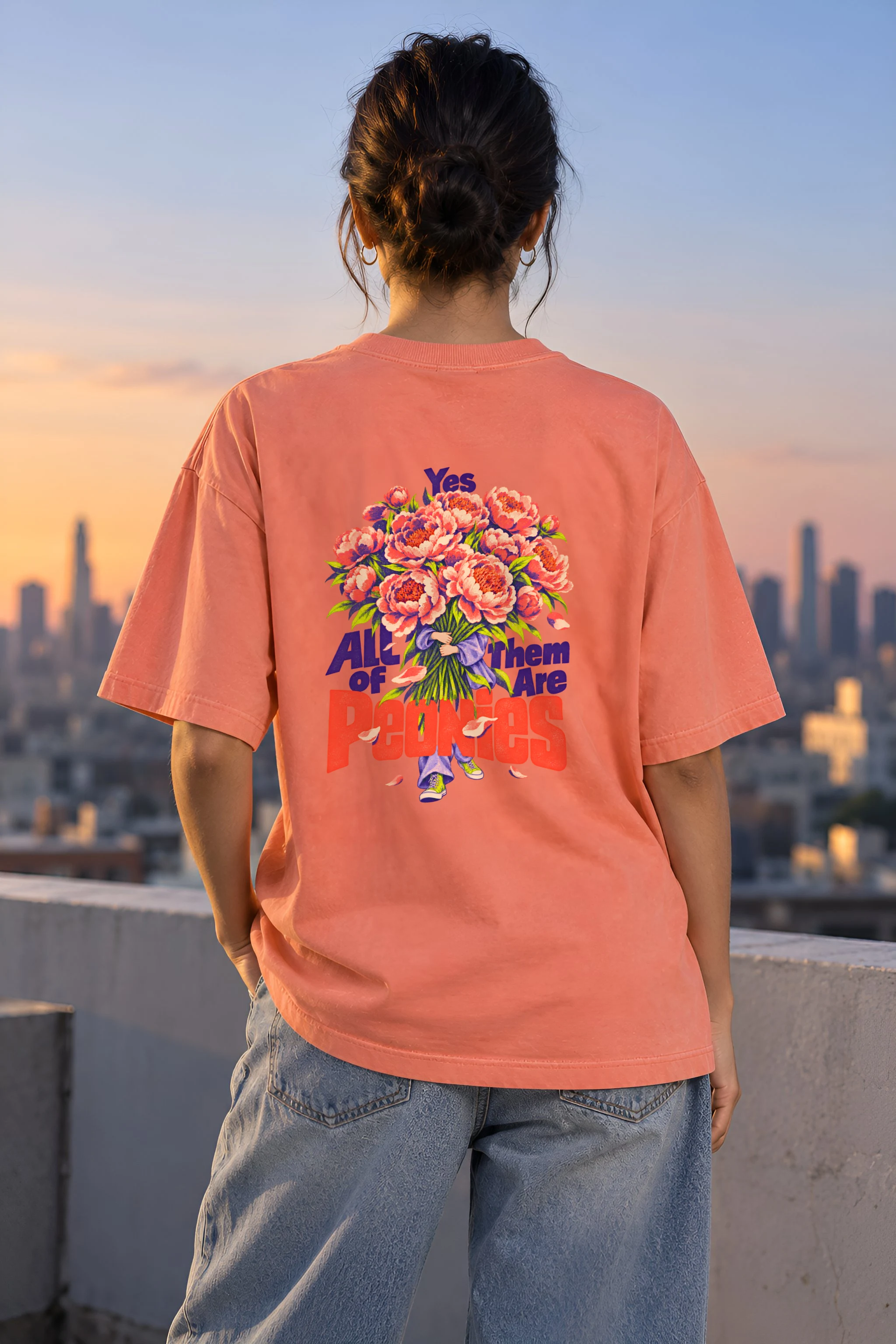 "Yes All of Them Are Peonies" Unisex Oversized Heavyweight Crewneck T-Shirt