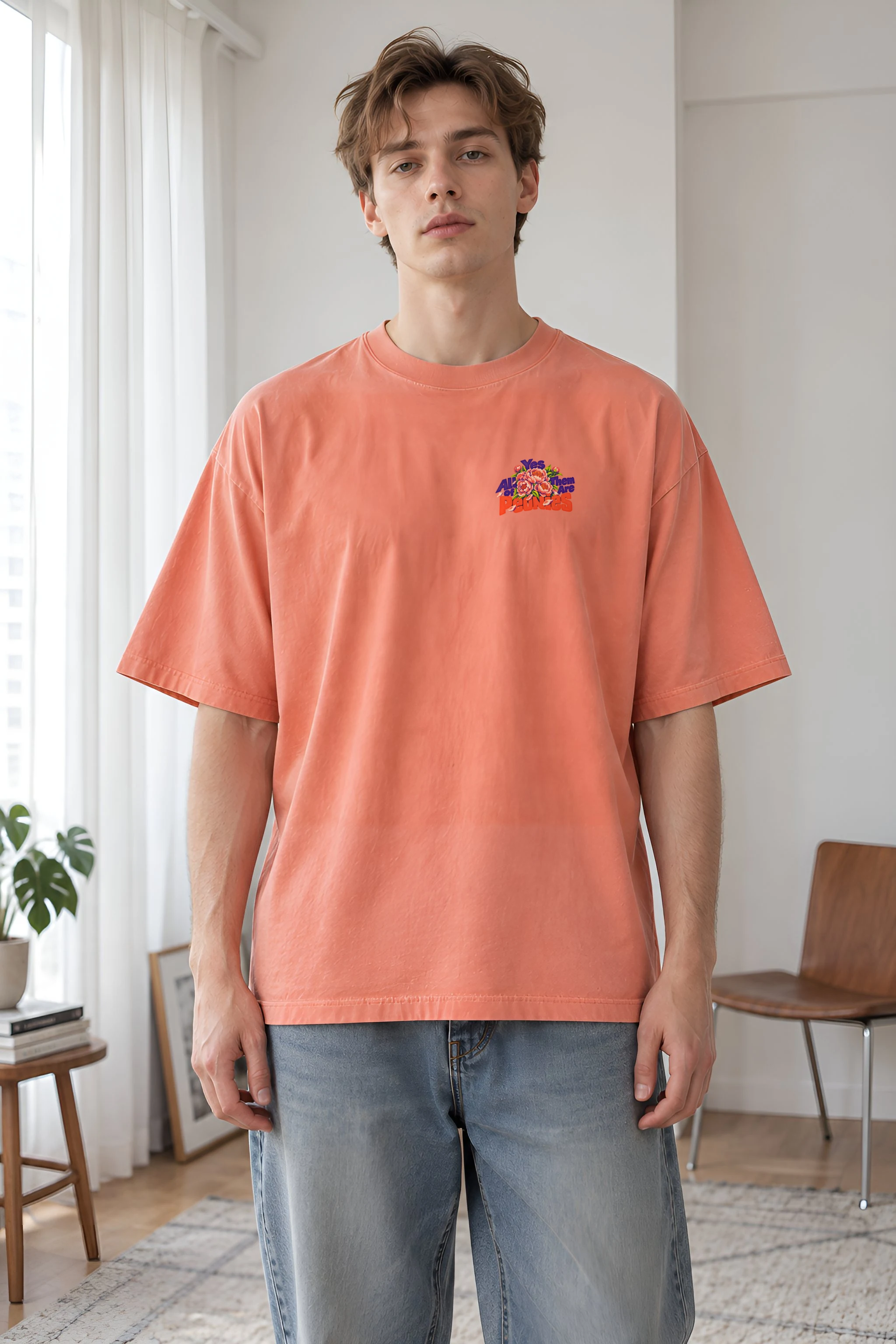 "Yes All of Them Are Peonies" Unisex Oversized Heavyweight Crewneck T-Shirt