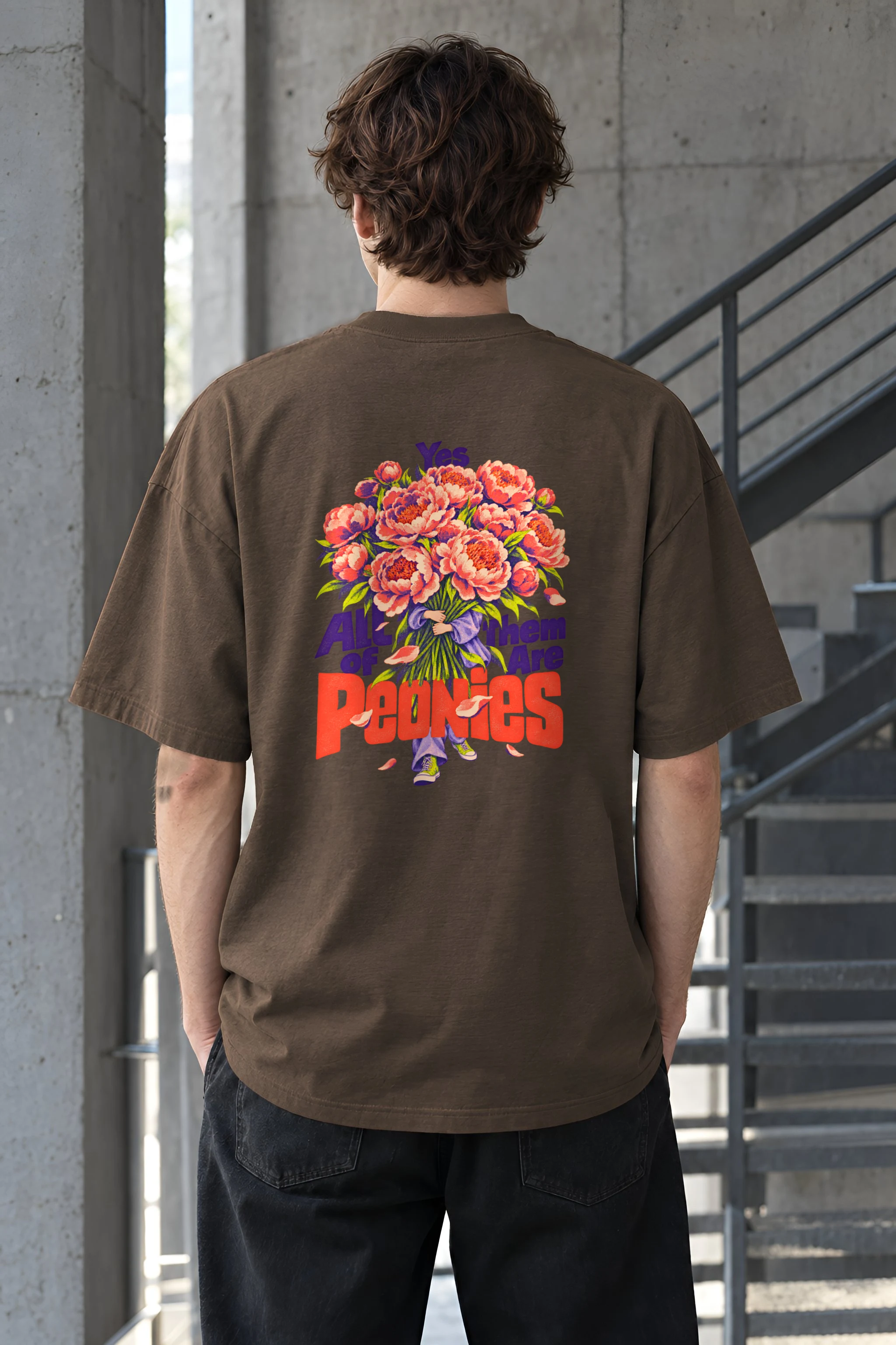 "Yes All of Them Are Peonies" Unisex Oversized Heavyweight Crewneck T-Shirt