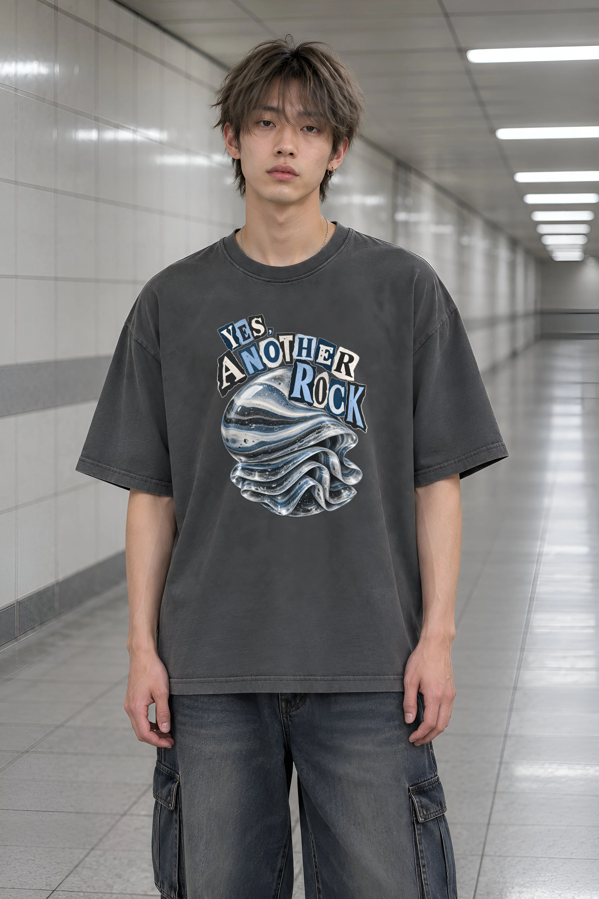"Yes, Another Rock" Men's Oversized Heavyweight Crewneck T-Shirt