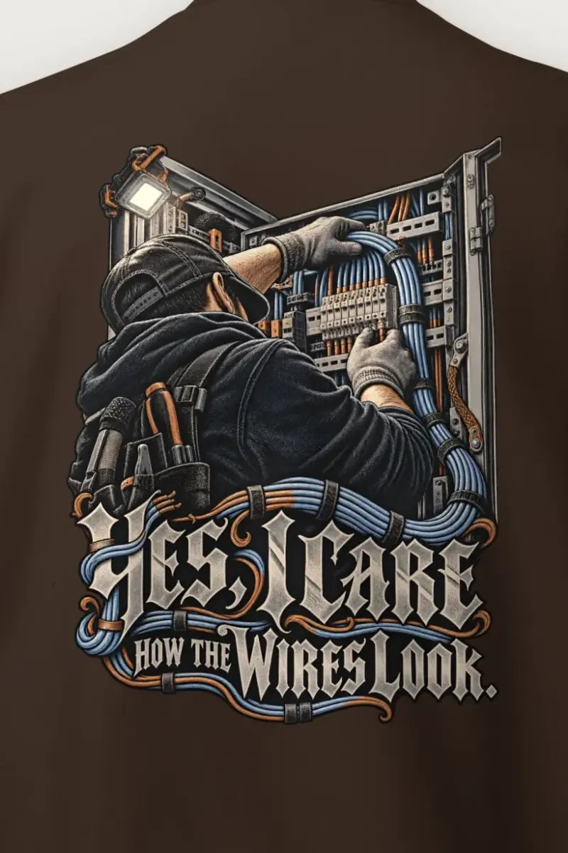 "Yes, I Care How the Wires Look" Heavy Blend Unisex Crewneck Sweatshirt - the graphic up close