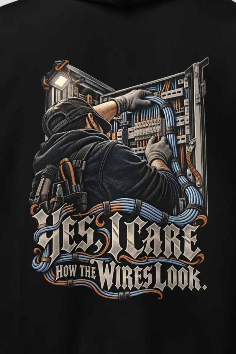 "Yes, I Care How the Wires Look" Heavy Blend Unisex Pullover Hoodie - the graphic up close