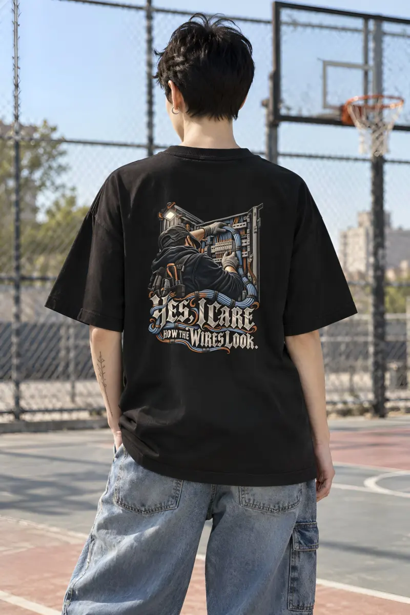 "Yes, I Care How the Wires Look" Unisex Oversized Heavyweight Crewneck T-Shirt