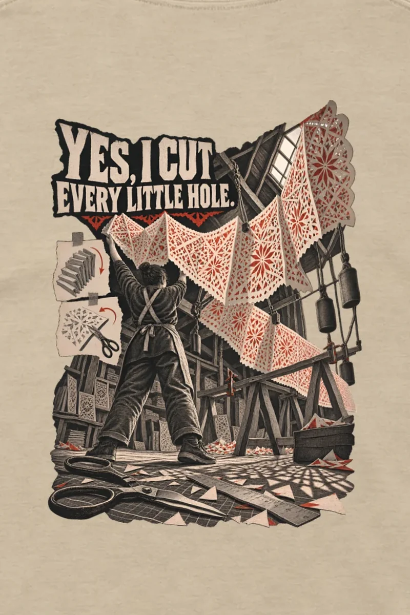 "Yes, I Cut Every Little Hole" Unisex Longsleeve T-shirt - the graphic up close