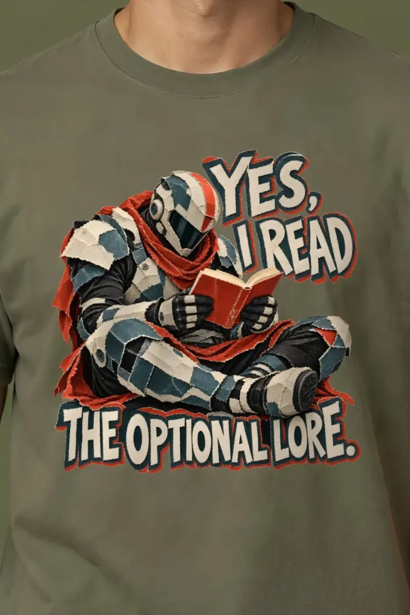"Yes, I Read The Optional Lore" Heavyweight Unisex Crewneck T-shirt - the graphic up close