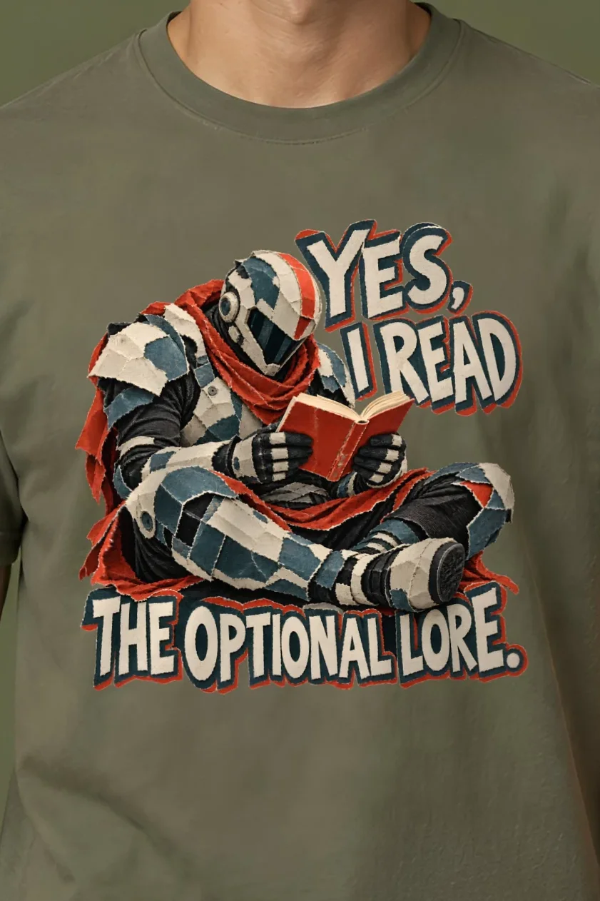 "Yes, I Read The Optional Lore" Heavyweight Unisex Crewneck T-shirt - the graphic up close