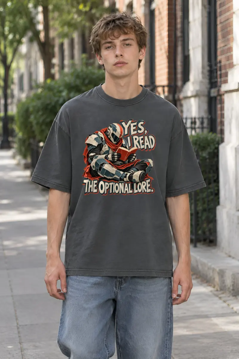 “Yes, I Read the Optional Lore” Men’s Oversized Heavyweight Crewneck T-Shirt