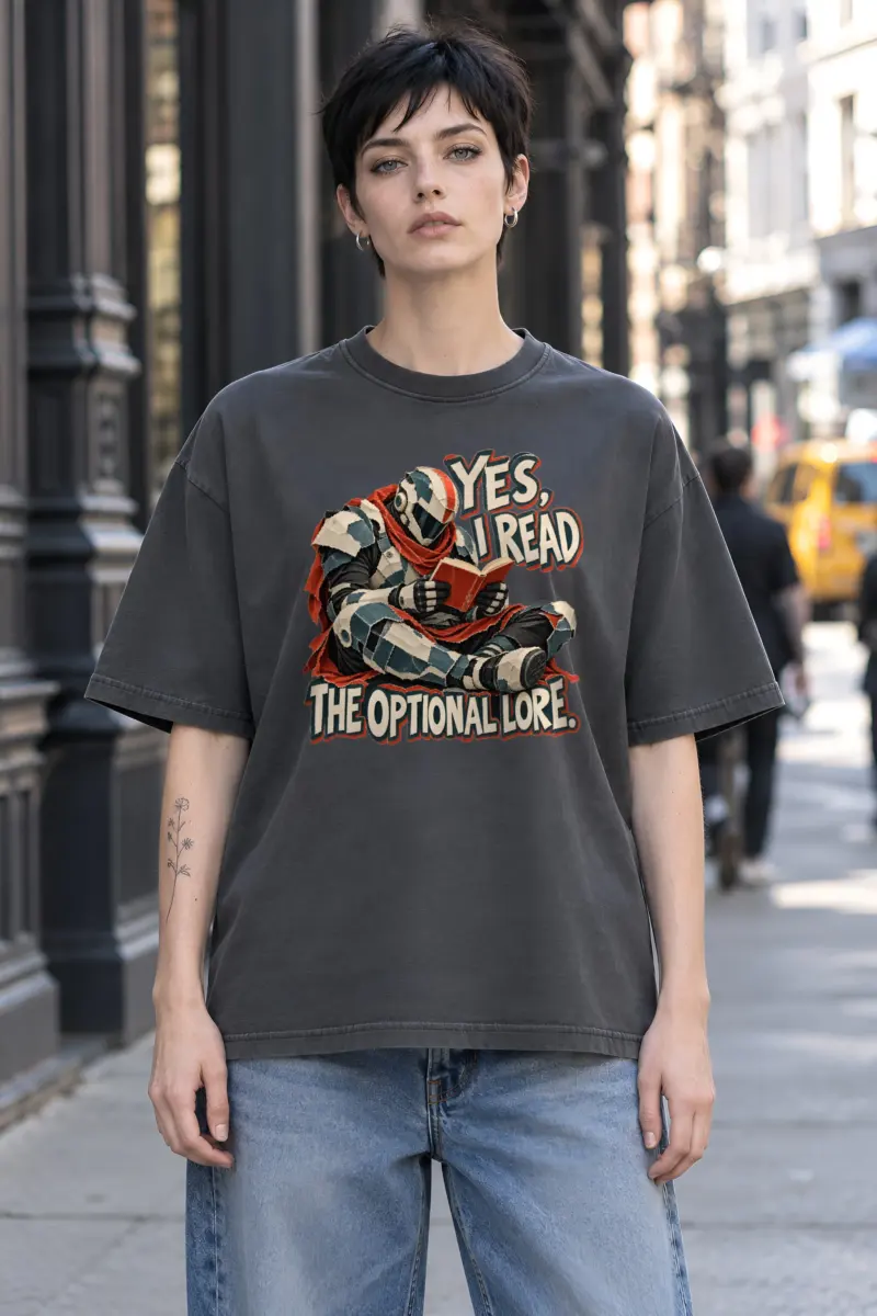 "Yes, I Read the Optional Lore" Unisex Oversized Heavyweight Crewneck T-Shirt