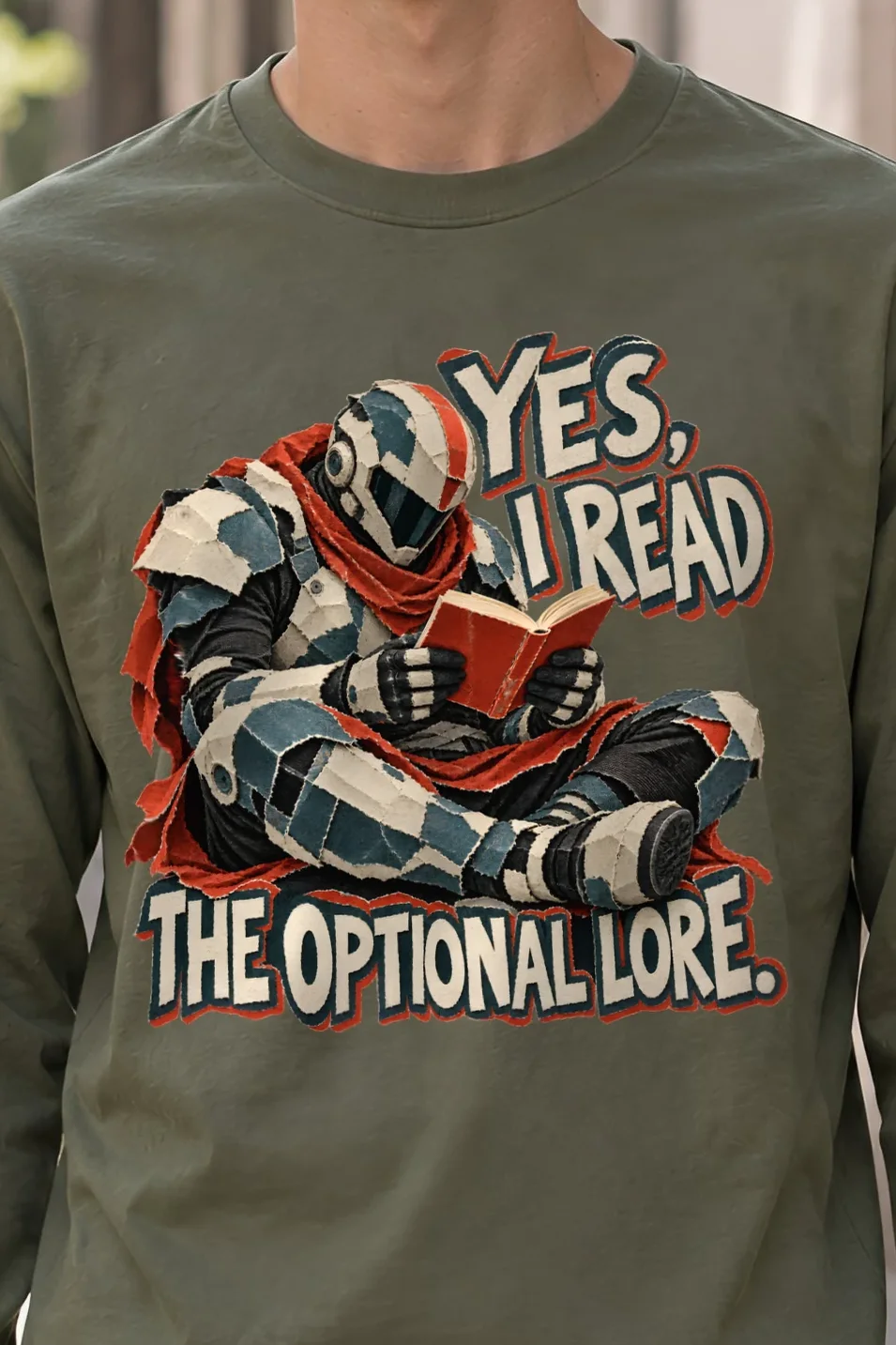 "Yes, I Read The Optional Lore" Unisex Longsleeve T-shirt - the graphic up close