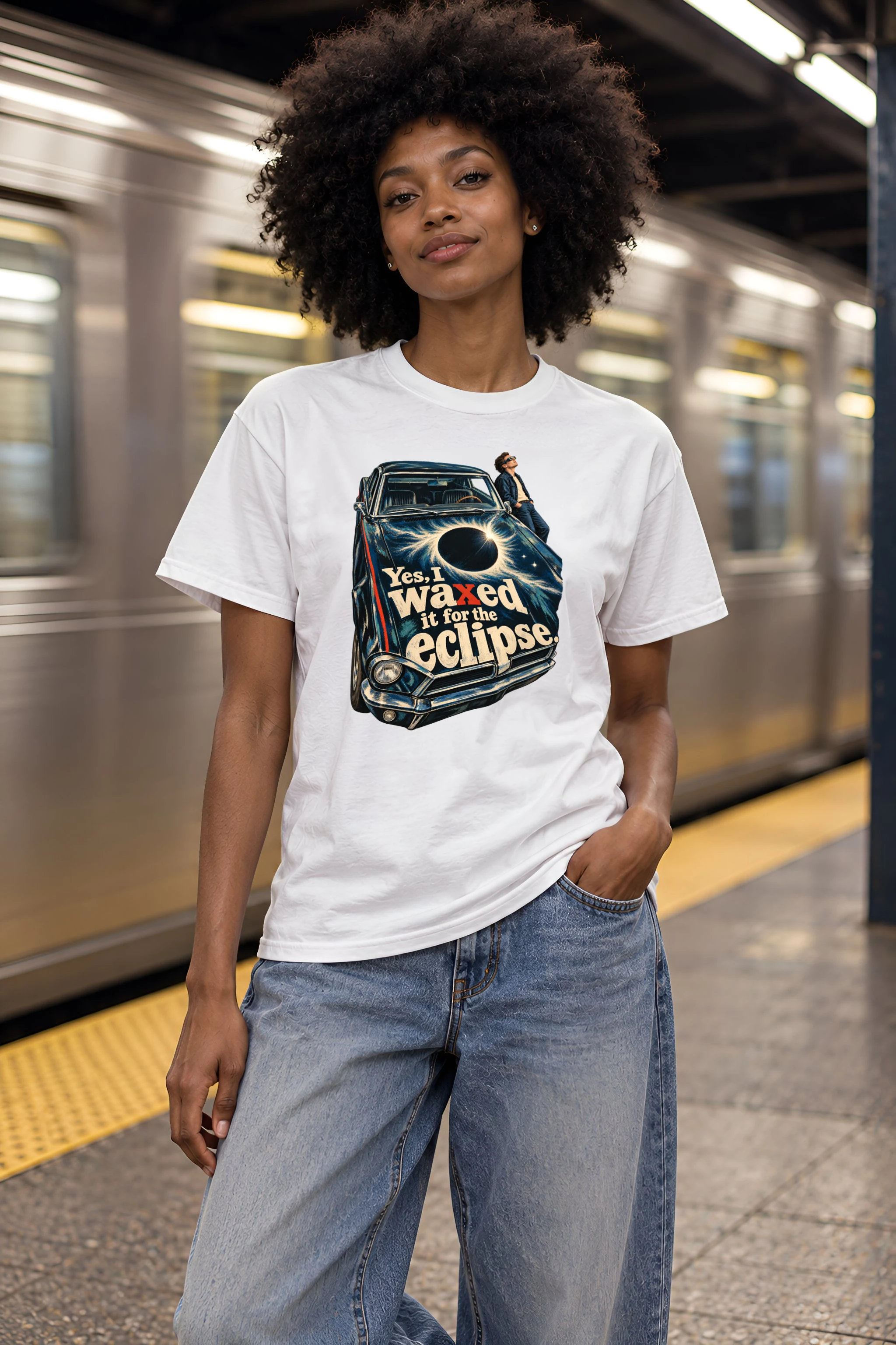 "Yes, I Waxed It for the Eclipse" Heavyweight Unisex Crewneck T-shirt