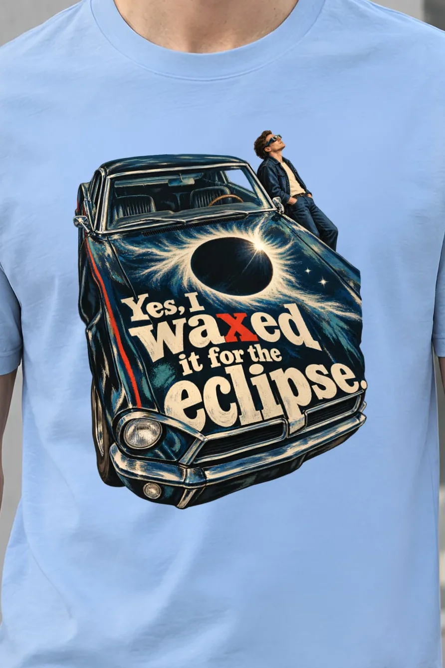 "Yes, I Waxed It for the Eclipse" Heavyweight Unisex Crewneck T-shirt - the graphic up close